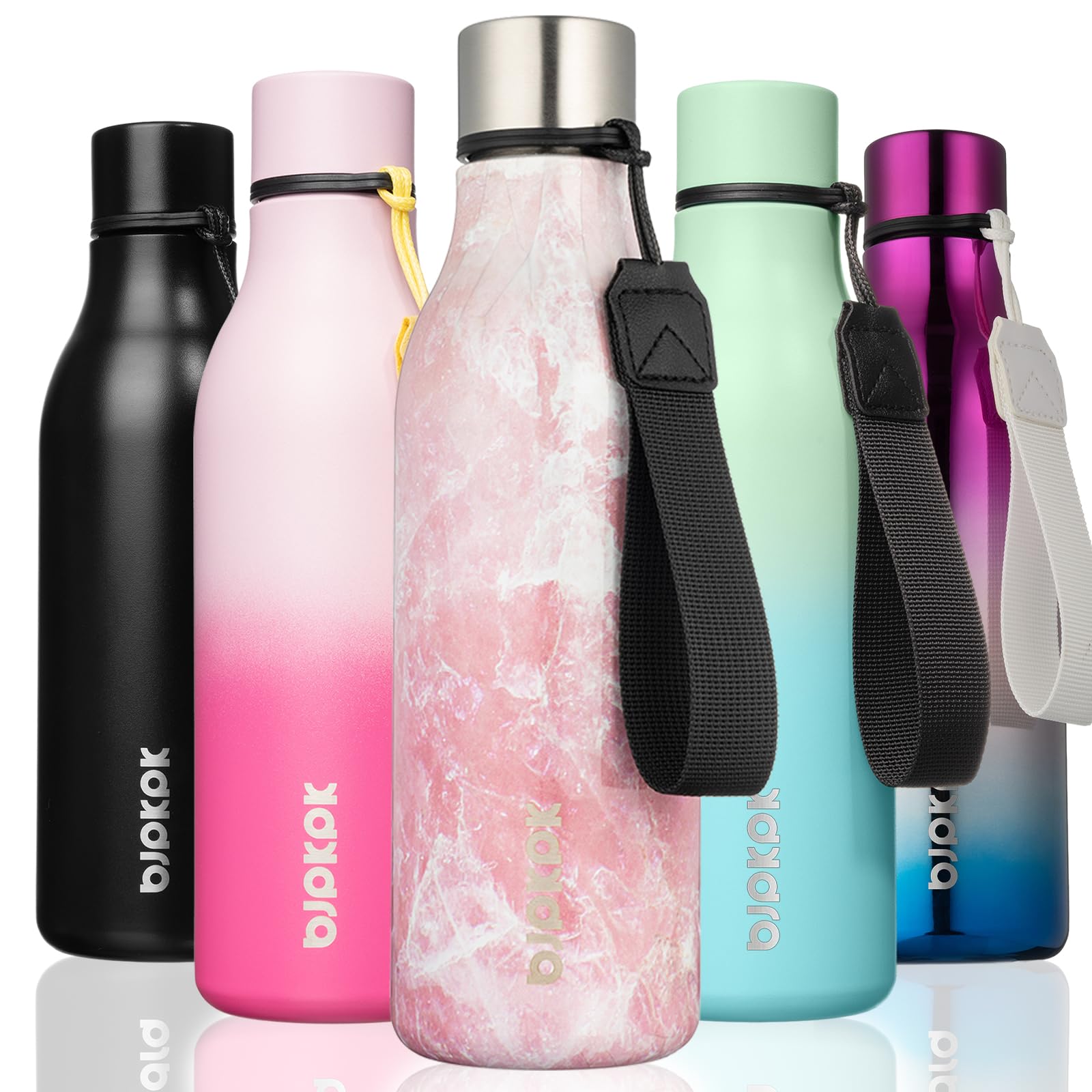 BJPKPK Insulated Water Bottles, 12oz Stainless Steel Metal Water Bottle with Strap, BPA Free Leak Proof Jugs, Mugs, Flasks, Reusable Thermal Flasks for Sports & Travel, Sakura
