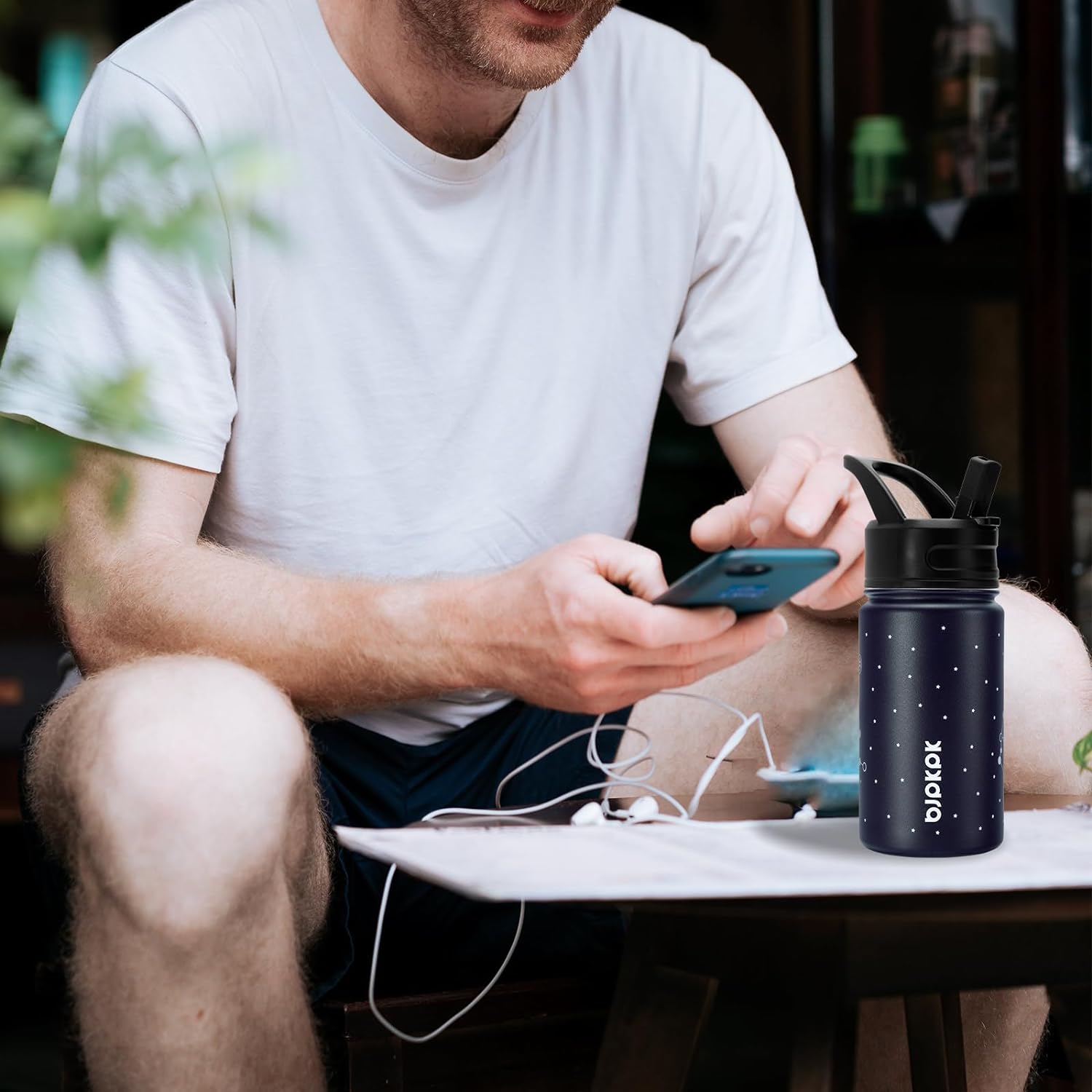 BJPKPK Insulated Water Bottle with Straw Lid, 15 oz Stainless Steel Metal Water Bottles, Reusable Leak Proof BPA Free Thermo, Flask, Cups - Lavender