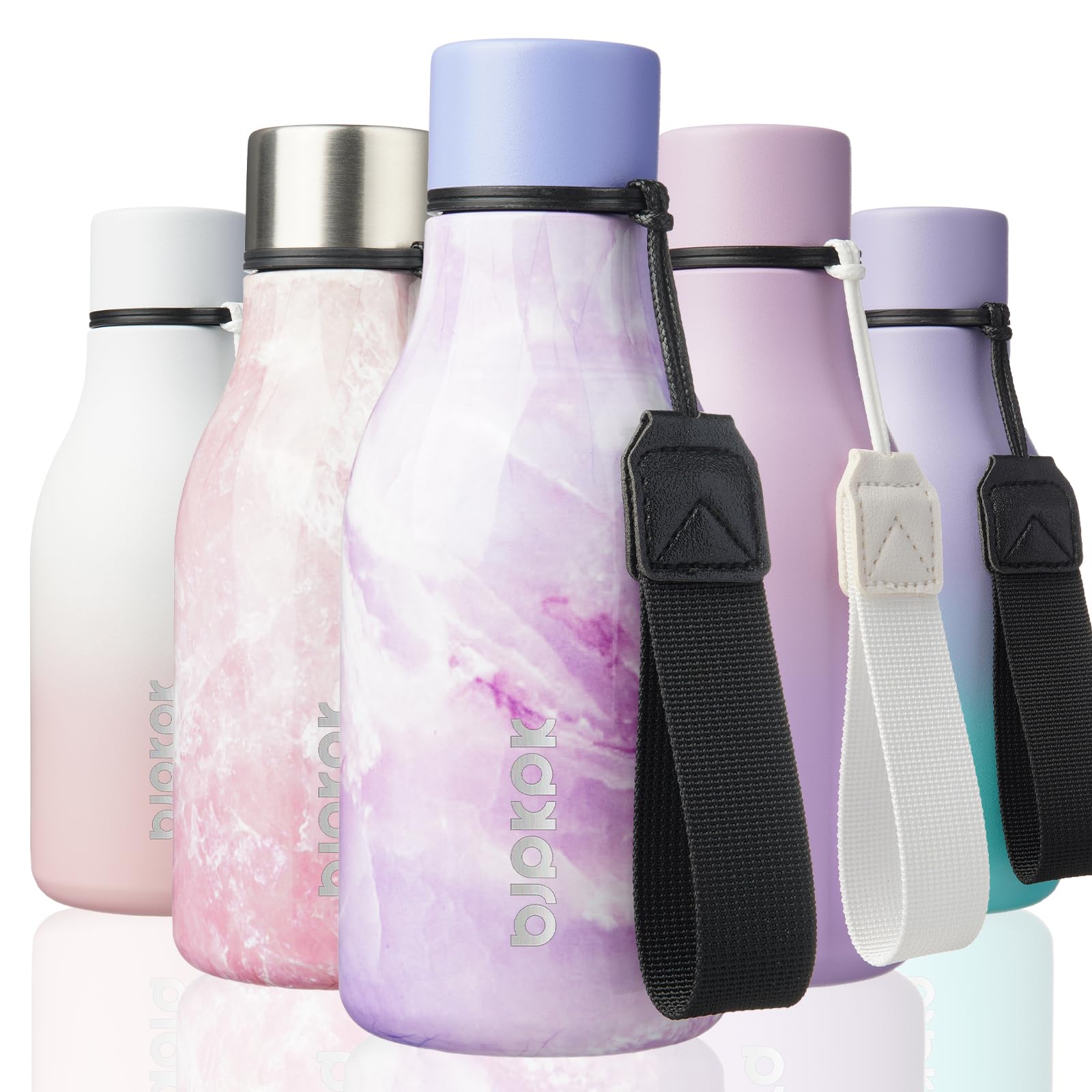 BJPKPK Insulated Water Bottles, 12oz Stainless Steel Metal Water Bottle with Strap, BPA Free Leak Proof Jugs, Mugs, Flasks, Reusable Thermal Flasks for Sports & Travel, Sakura
