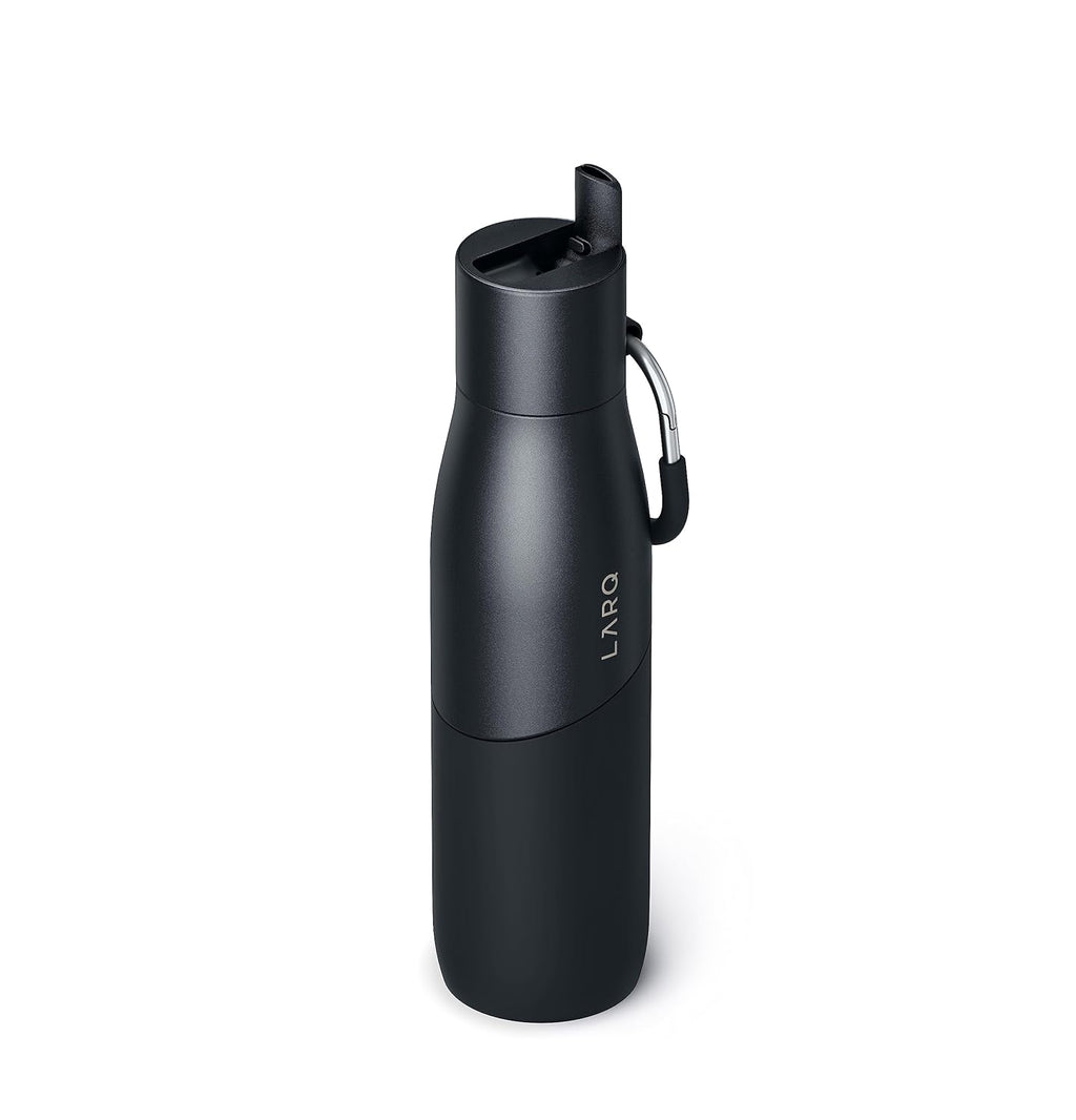 LARQ Bottle Movement Filtered - Lightweight Non-Insulated Stainless Steel Water Bottle BPA Free with Nano Zero Technology and Long-Lasting Filters, Black/Onyx, 24oz
