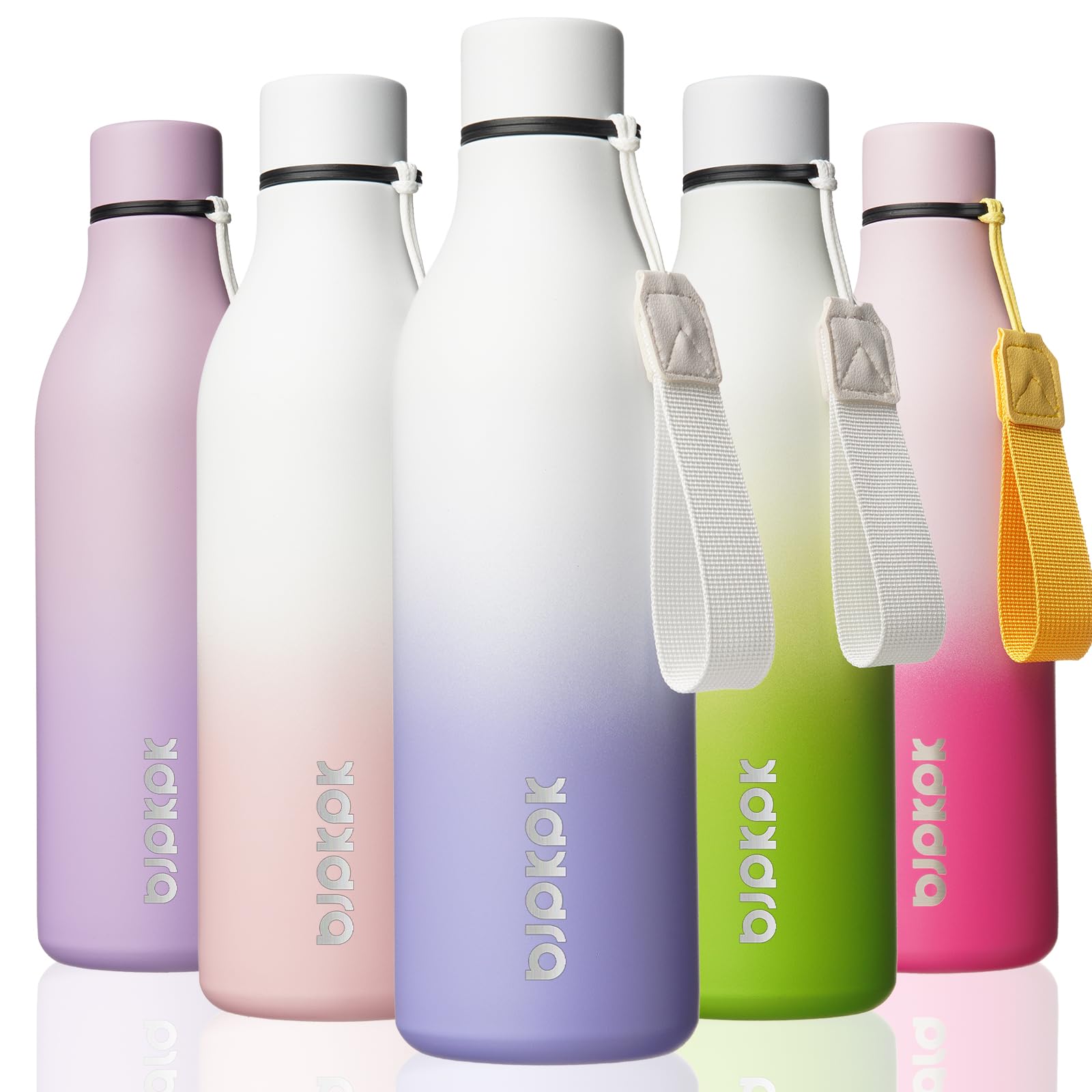 BJPKPK Insulated Water Bottles, 12oz Stainless Steel Metal Water Bottle with Strap, BPA Free Leak Proof Jugs, Mugs, Flasks, Reusable Thermal Flasks for Sports & Travel, Sakura