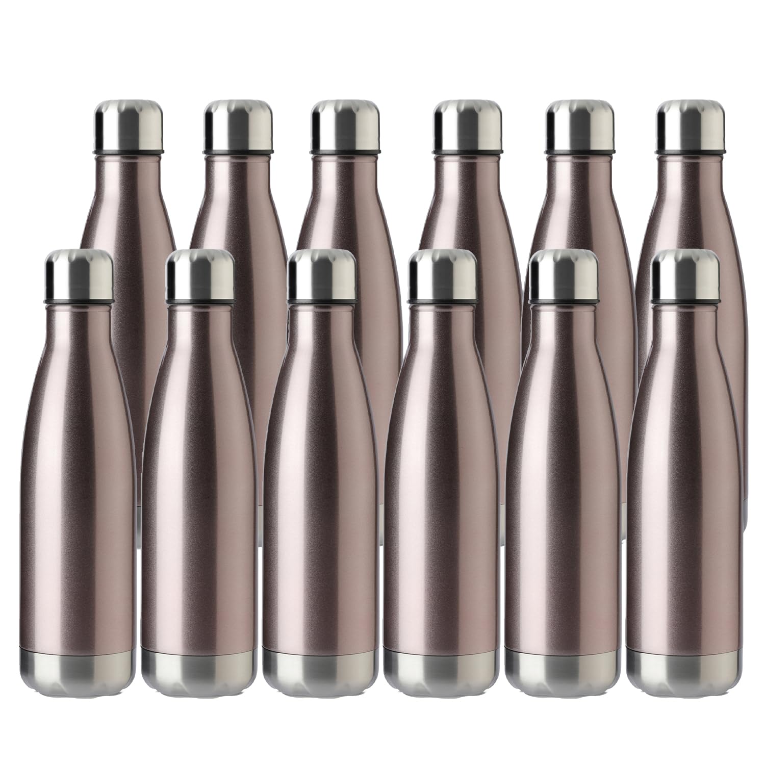 MEWAY 17oz Sport Water Bottle 12 Pack Vacuum Insulated Stainless Steel Leak-Proof Double Wall Cola Shape Water Bottle,Keep Drinks Hot & Cold (Silver,12 Pack)