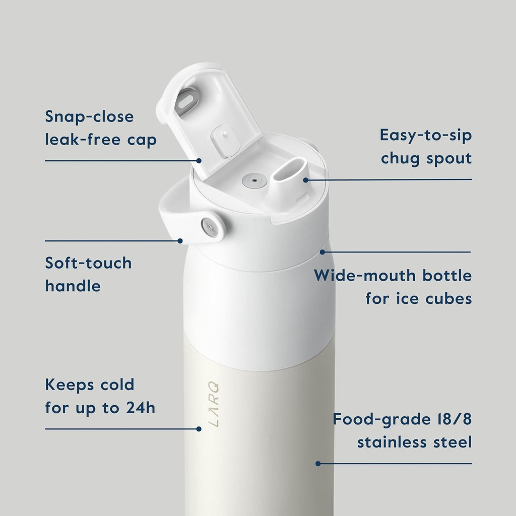 LARQ Bottle Swig Top 34oz - Insulated Stainless Steel Water Bottle With Built-In Silicone Handle | BPA Free | Reusable Water Bottle for Sports, Gym, and Travel, Granite White