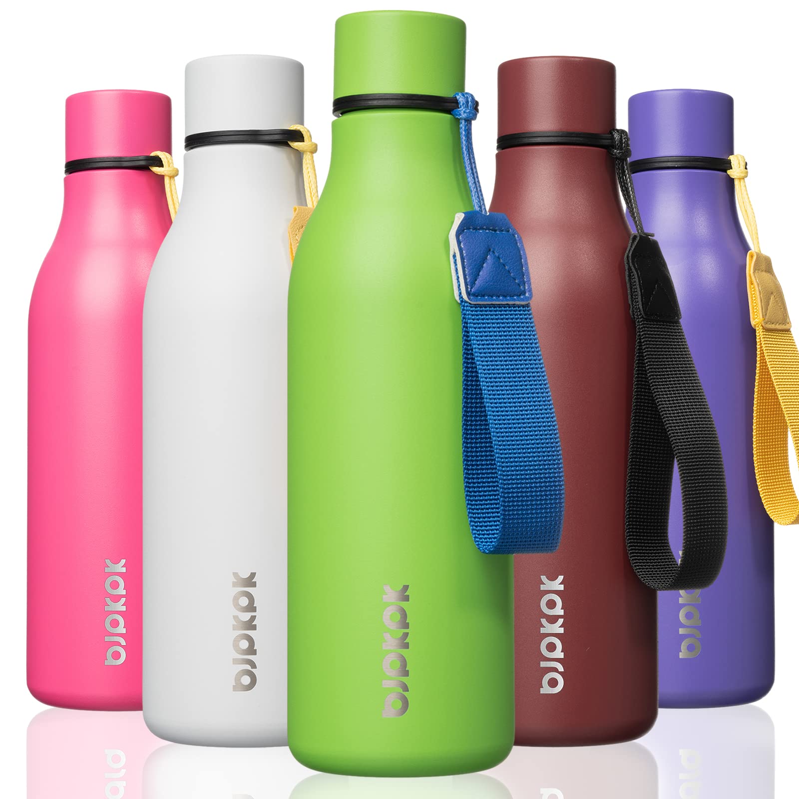 BJPKPK Insulated Water Bottles, 12oz Stainless Steel Metal Water Bottle with Strap, BPA Free Leak Proof Jugs, Mugs, Flasks, Reusable Thermal Flasks for Sports & Travel, Sakura