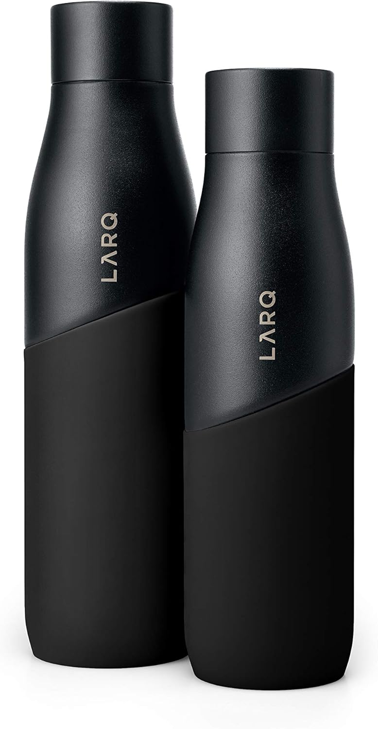 LARQ Bottle Movement PureVis 24 oz - Lightweight Self-Cleaning and Non-Insulated Stainless Steel Water Bottle with UV Water Purifier | Reusable & Travel Friendly, Black/Onyx