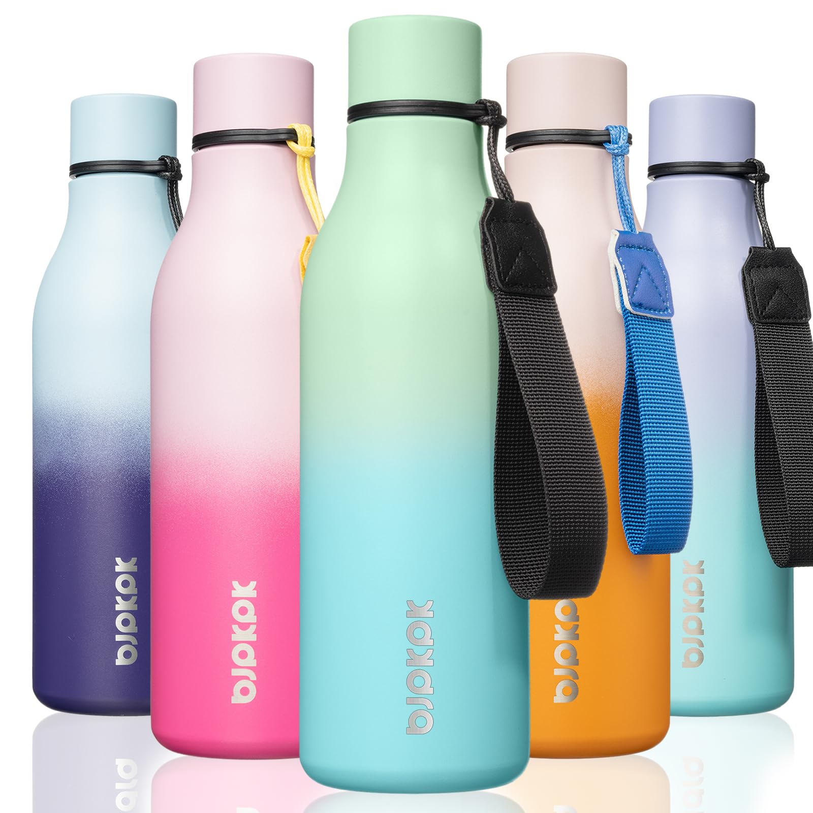 BJPKPK Insulated Water Bottles, 12oz Stainless Steel Metal Water Bottle with Strap, BPA Free Leak Proof Jugs, Mugs, Flasks, Reusable Thermal Flasks for Sports & Travel, Sakura