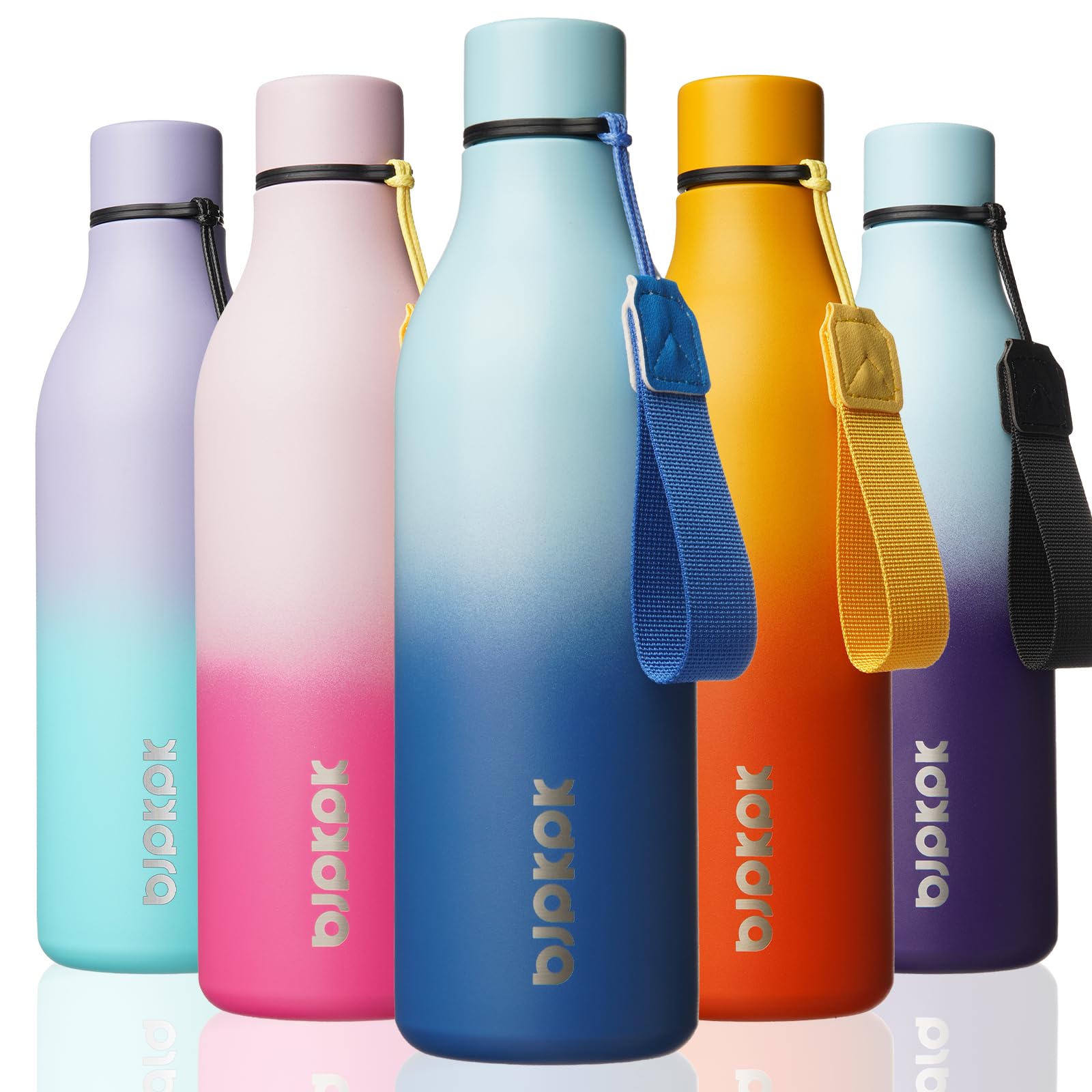 BJPKPK Insulated Water Bottles, 12oz Stainless Steel Metal Water Bottle with Strap, BPA Free Leak Proof Jugs, Mugs, Flasks, Reusable Thermal Flasks for Sports & Travel, Sakura
