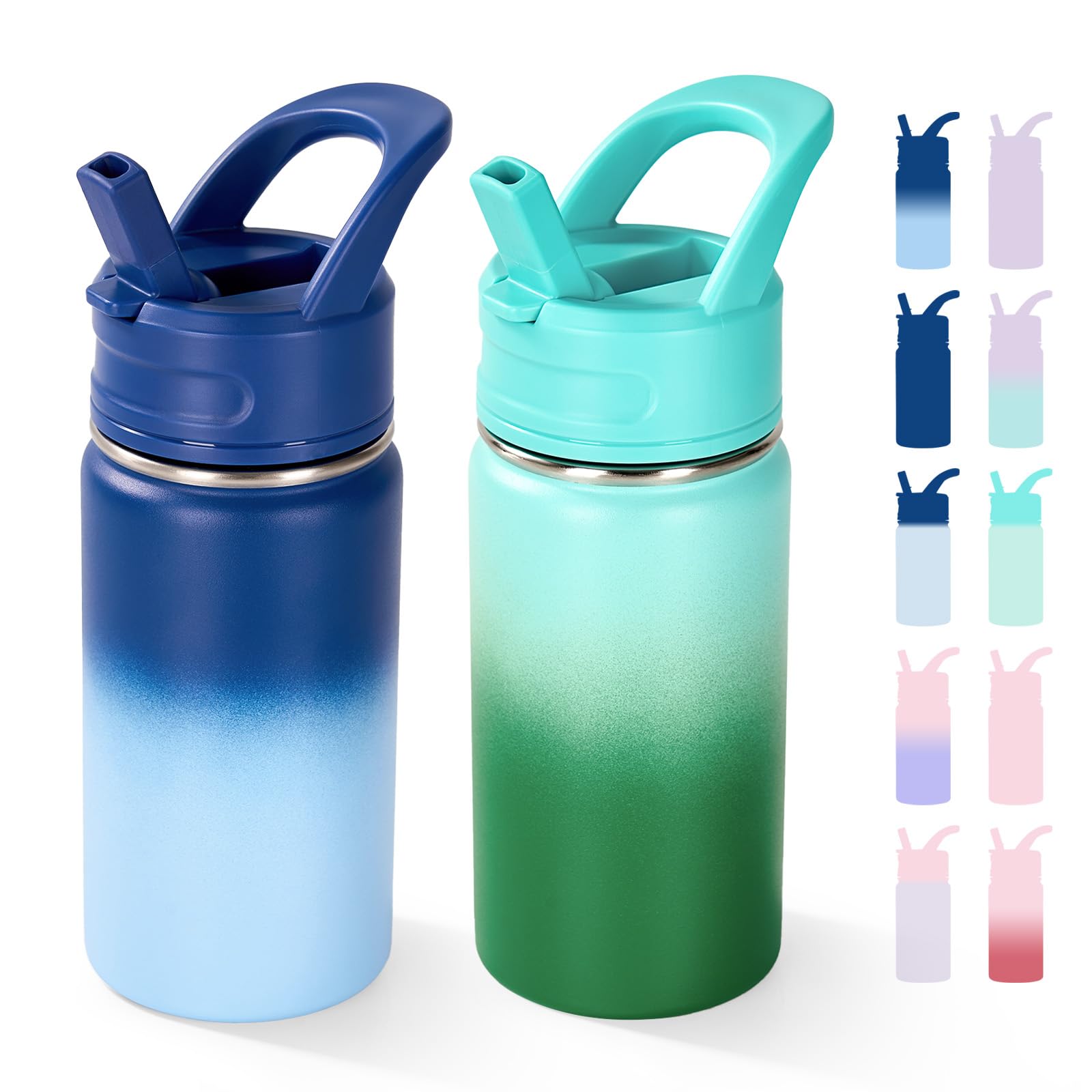 12oz Kids Water Bottle for School, Toddler Bottles with Straws, Stainless Steel Vacuum Insulated Water Bottle for Boys&Girls, Leak-Proof, BPA-Free, Purple