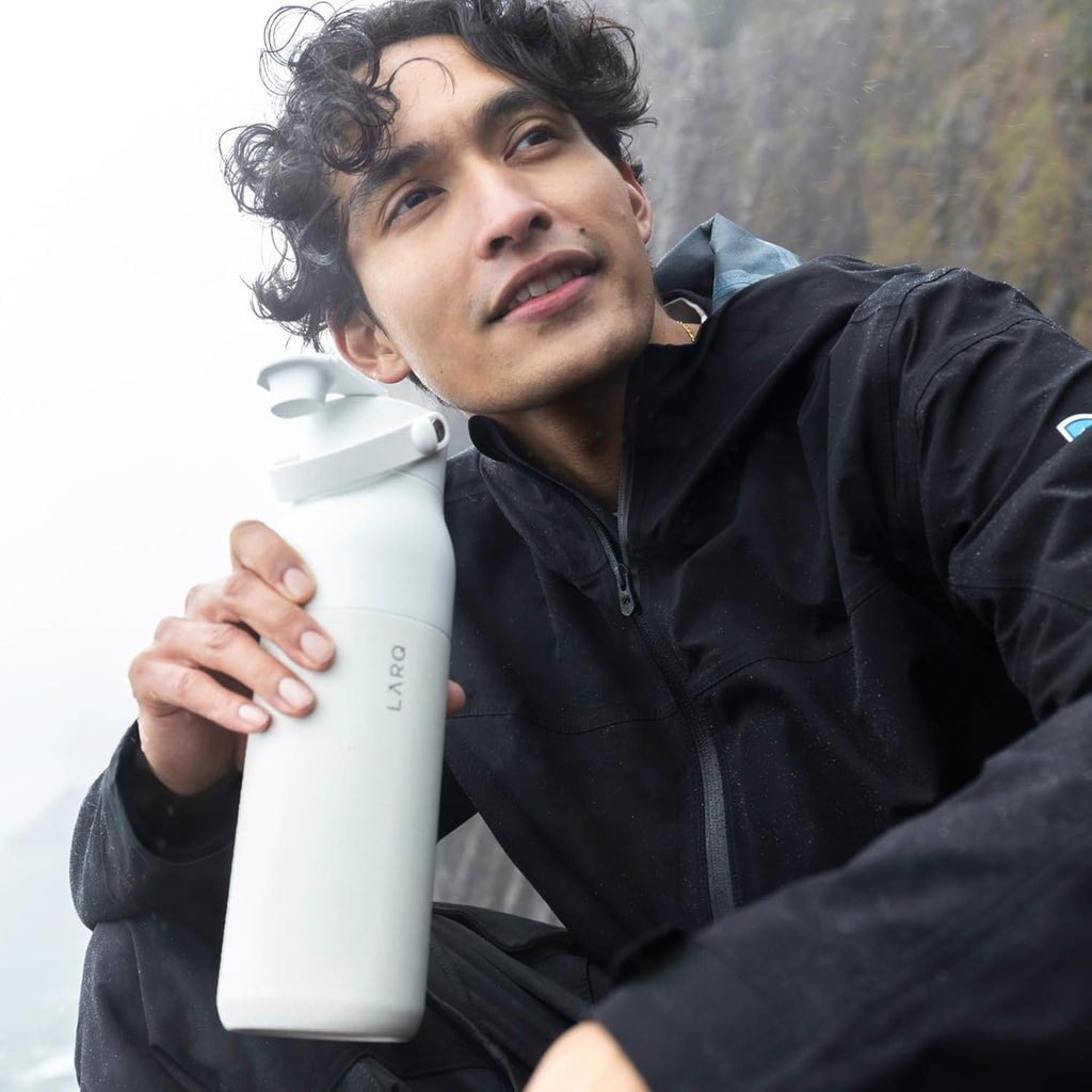 LARQ Bottle Swig Top 34oz - Insulated Stainless Steel Water Bottle With Built-In Silicone Handle | BPA Free | Reusable Water Bottle for Sports, Gym, and Travel, Granite White