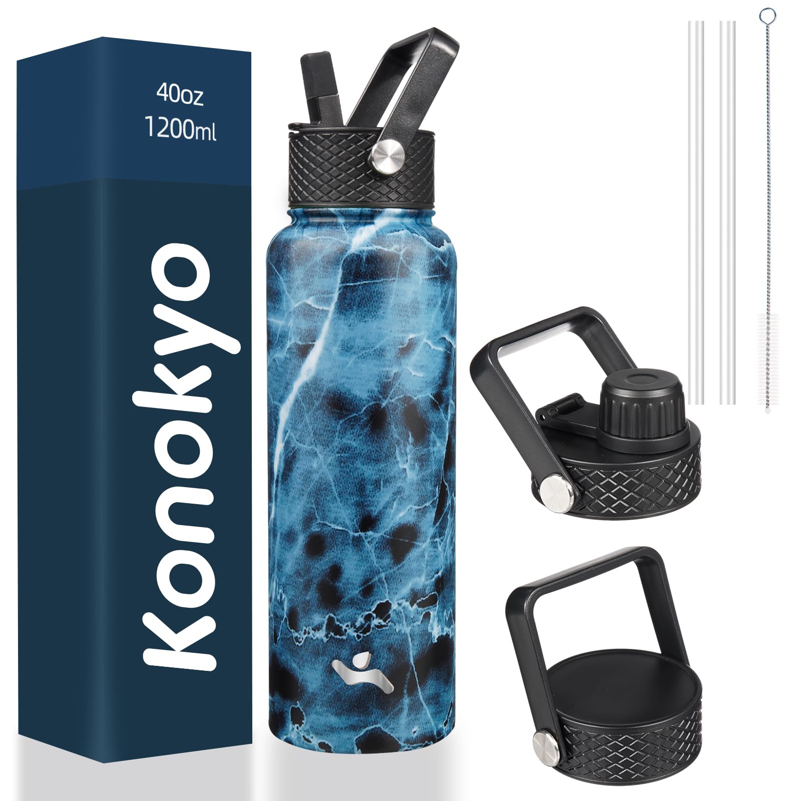 18 oz Insulated Water Bottle Stainless Steel Sport Bottles with 3 Lids,Macaron Green