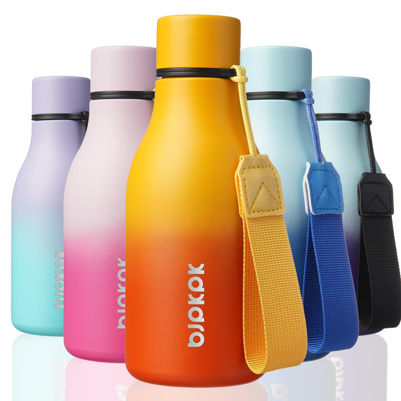 BJPKPK Insulated Water Bottles, 12oz Stainless Steel Metal Water Bottle with Strap, BPA Free Leak Proof Jugs, Mugs, Flasks, Reusable Thermal Flasks for Sports & Travel, Sakura