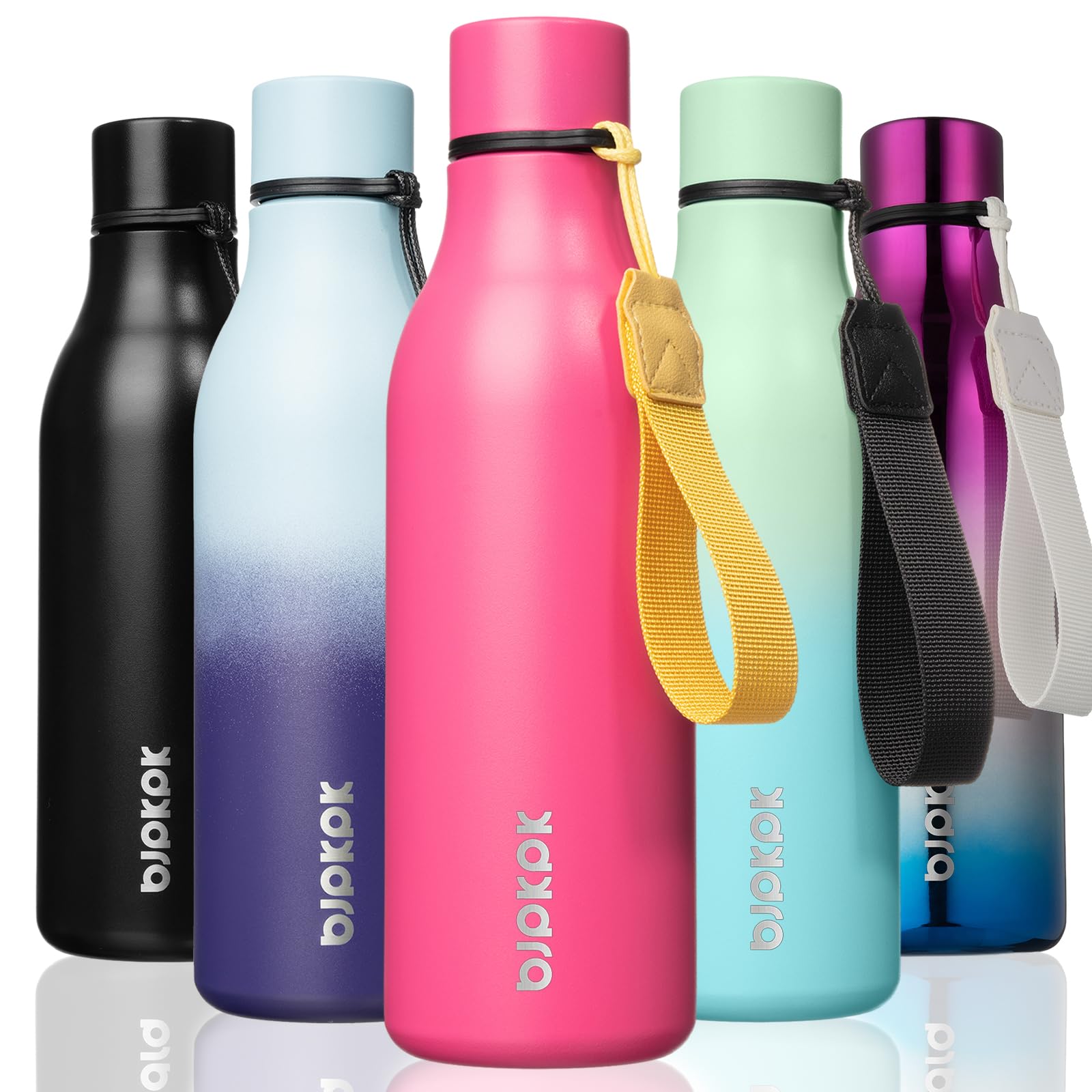 BJPKPK Insulated Water Bottles, 12oz Stainless Steel Metal Water Bottle with Strap, BPA Free Leak Proof Jugs, Mugs, Flasks, Reusable Thermal Flasks for Sports & Travel, Sakura