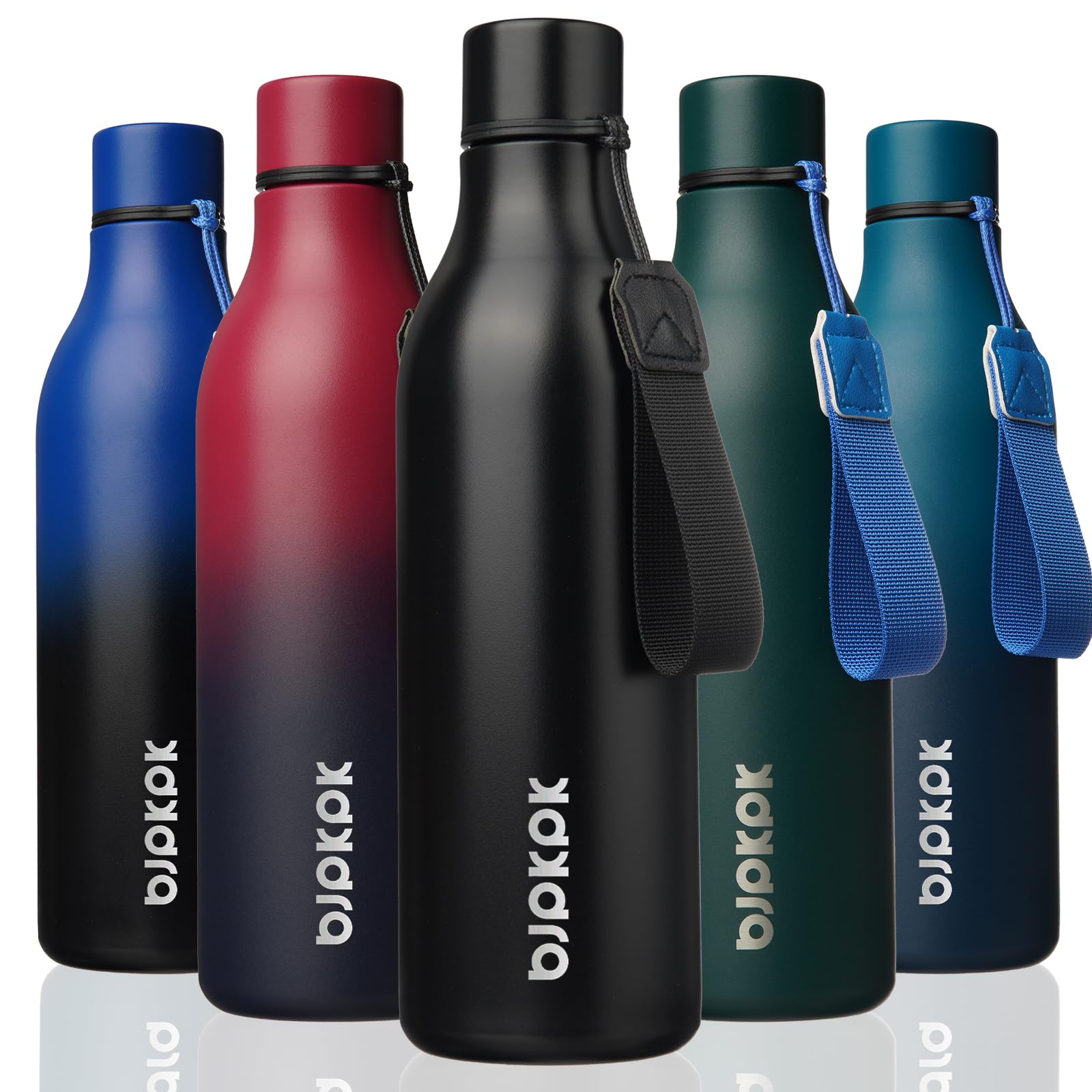 BJPKPK Insulated Water Bottles, 12oz Stainless Steel Metal Water Bottle with Strap, BPA Free Leak Proof Jugs, Mugs, Flasks, Reusable Thermal Flasks for Sports & Travel, Sakura