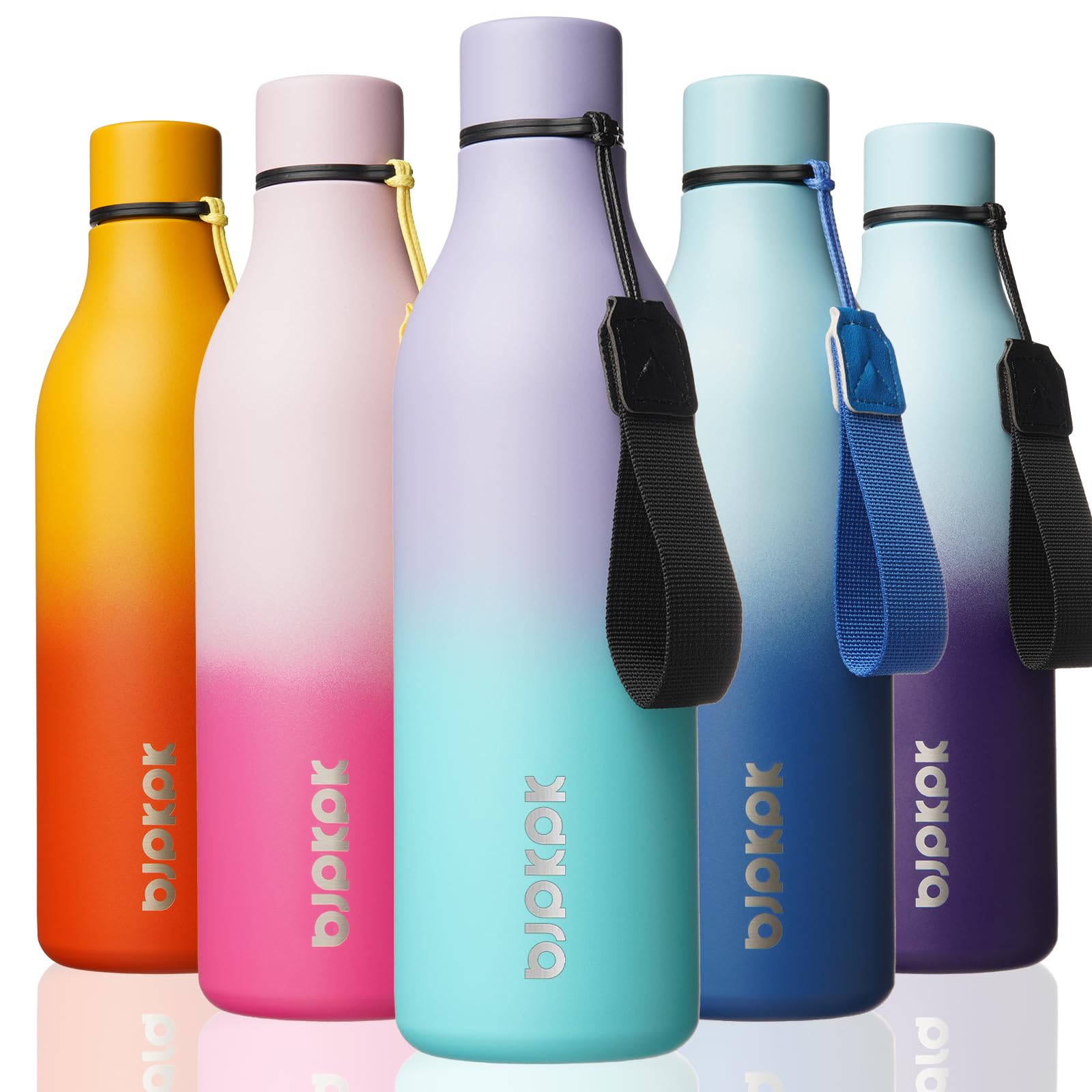 BJPKPK Insulated Water Bottles, 12oz Stainless Steel Metal Water Bottle with Strap, BPA Free Leak Proof Jugs, Mugs, Flasks, Reusable Thermal Flasks for Sports & Travel, Sakura