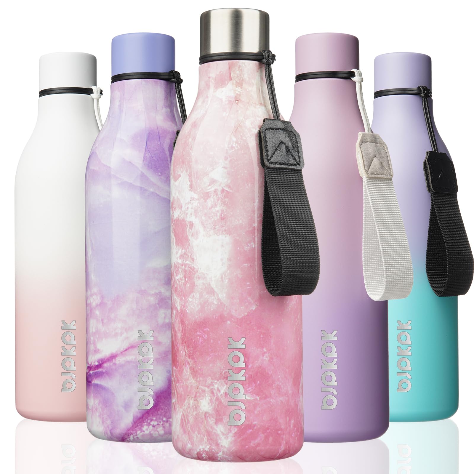 BJPKPK Insulated Water Bottles, 12oz Stainless Steel Metal Water Bottle with Strap, BPA Free Leak Proof Jugs, Mugs, Flasks, Reusable Thermal Flasks for Sports & Travel, Sakura