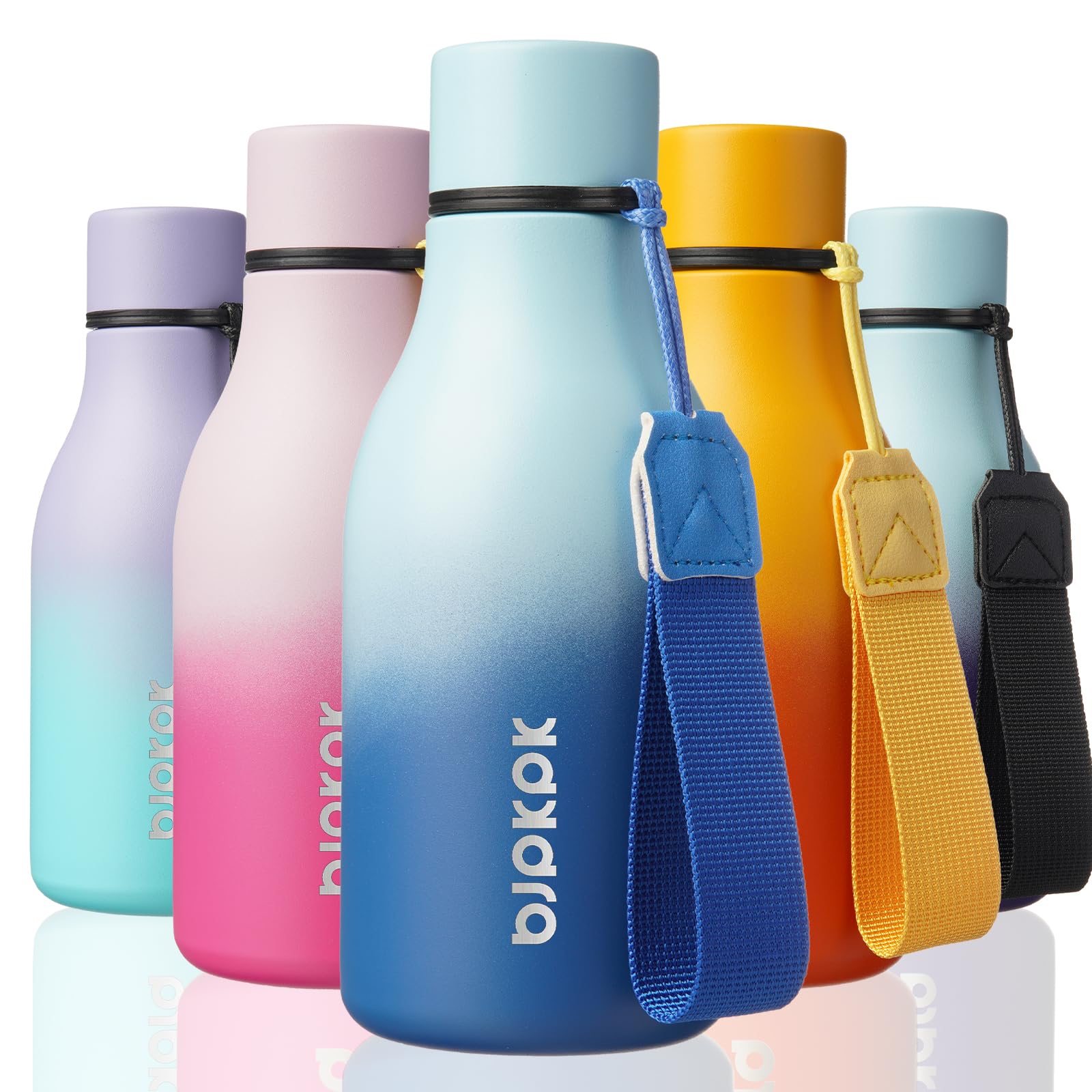 BJPKPK Insulated Water Bottles, 12oz Stainless Steel Metal Water Bottle with Strap, BPA Free Leak Proof Jugs, Mugs, Flasks, Reusable Thermal Flasks for Sports & Travel, Sakura