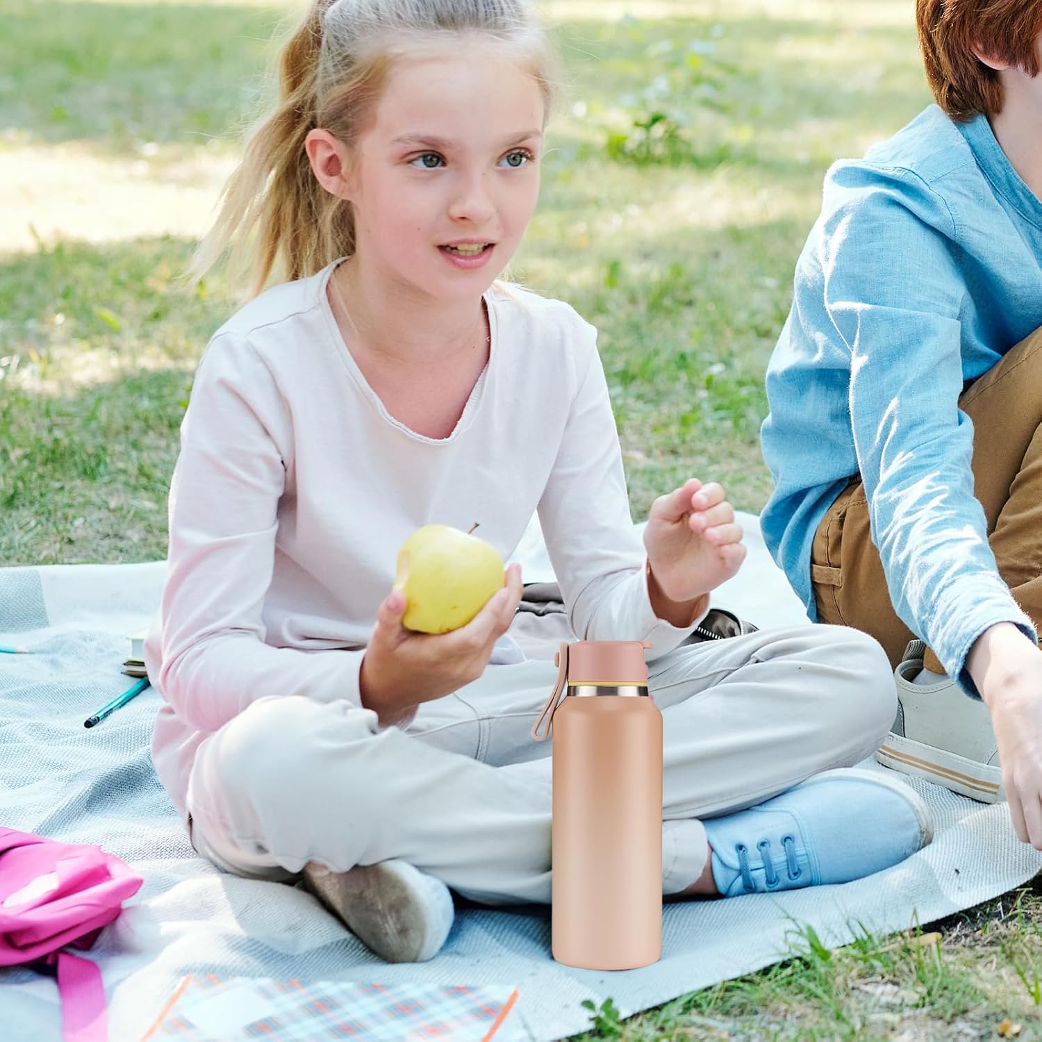 12oz Kids Water Bottle for School Boys&Girls, Toddler Cup, 304 Stainless Steel Sport Insulated Water Bottle with Straws, BPA-Free, Gradient Brown