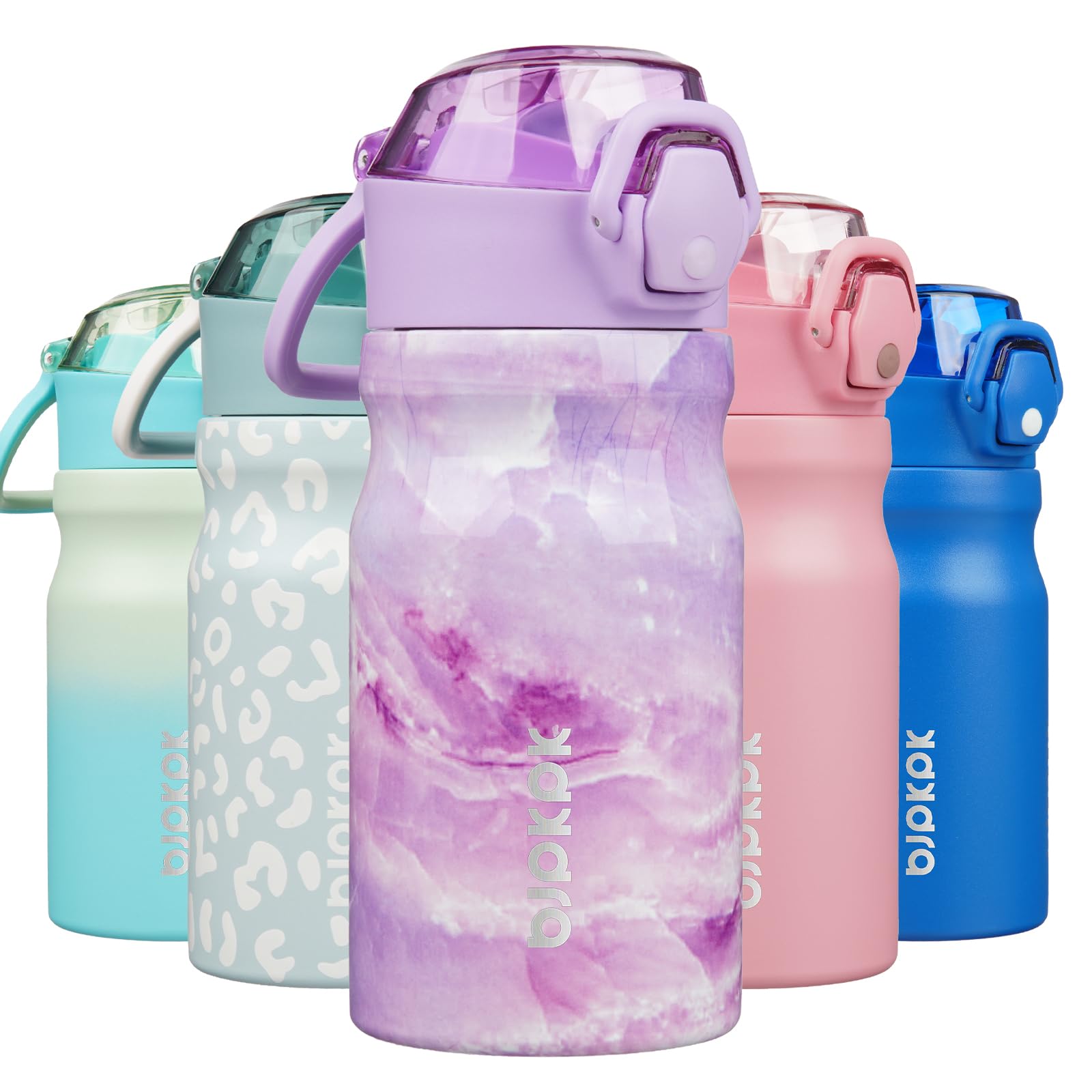 BJPKPK Water Bottle with Straw 18oz Insulated Water Bottles Reusable Stainless Steel Metal Thermal Flask with Leak Proof Lockable Lid and Carry Handle,Light Pink