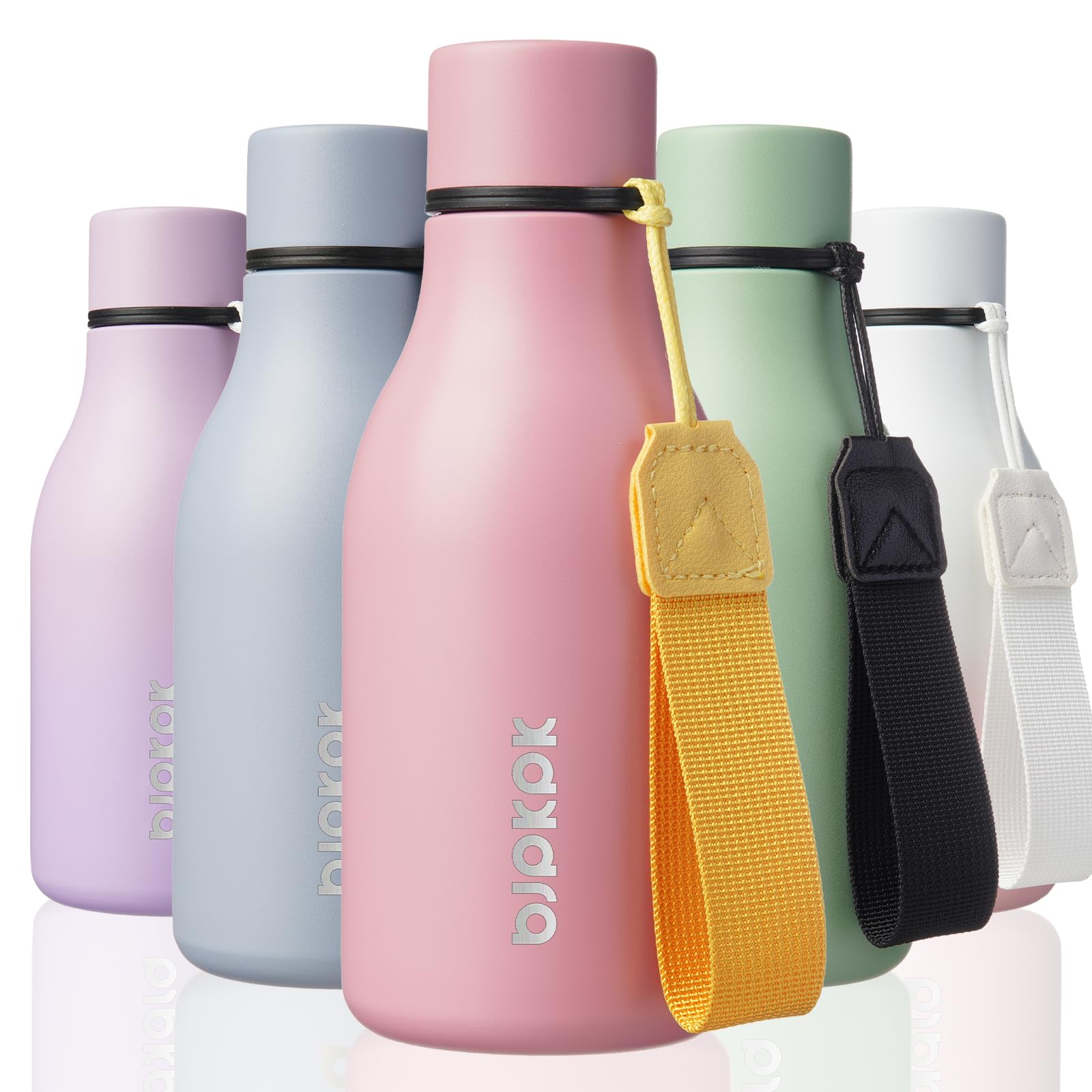 BJPKPK Insulated Water Bottles, 12oz Stainless Steel Metal Water Bottle with Strap, BPA Free Leak Proof Jugs, Mugs, Flasks, Reusable Thermal Flasks for Sports & Travel, Sakura