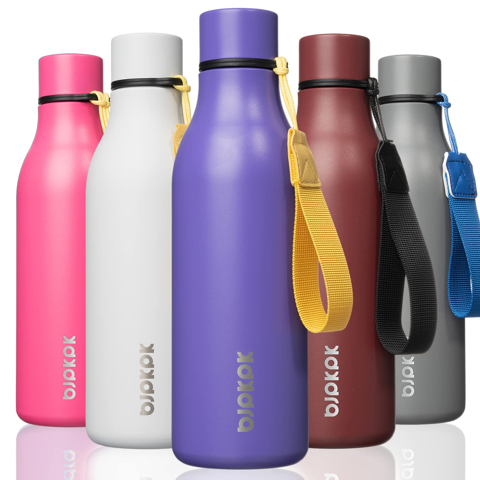 BJPKPK Insulated Water Bottles, 12oz Stainless Steel Metal Water Bottle with Strap, BPA Free Leak Proof Jugs, Mugs, Flasks, Reusable Thermal Flasks for Sports & Travel, Sakura