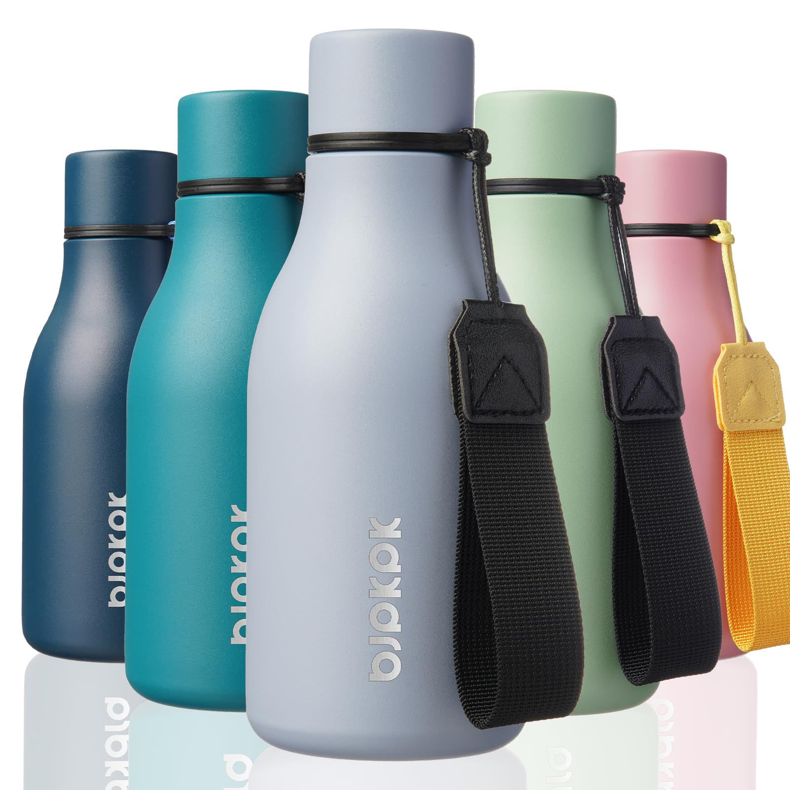 BJPKPK Insulated Water Bottles, 12oz Stainless Steel Metal Water Bottle with Strap, BPA Free Leak Proof Jugs, Mugs, Flasks, Reusable Thermal Flasks for Sports & Travel, Sakura