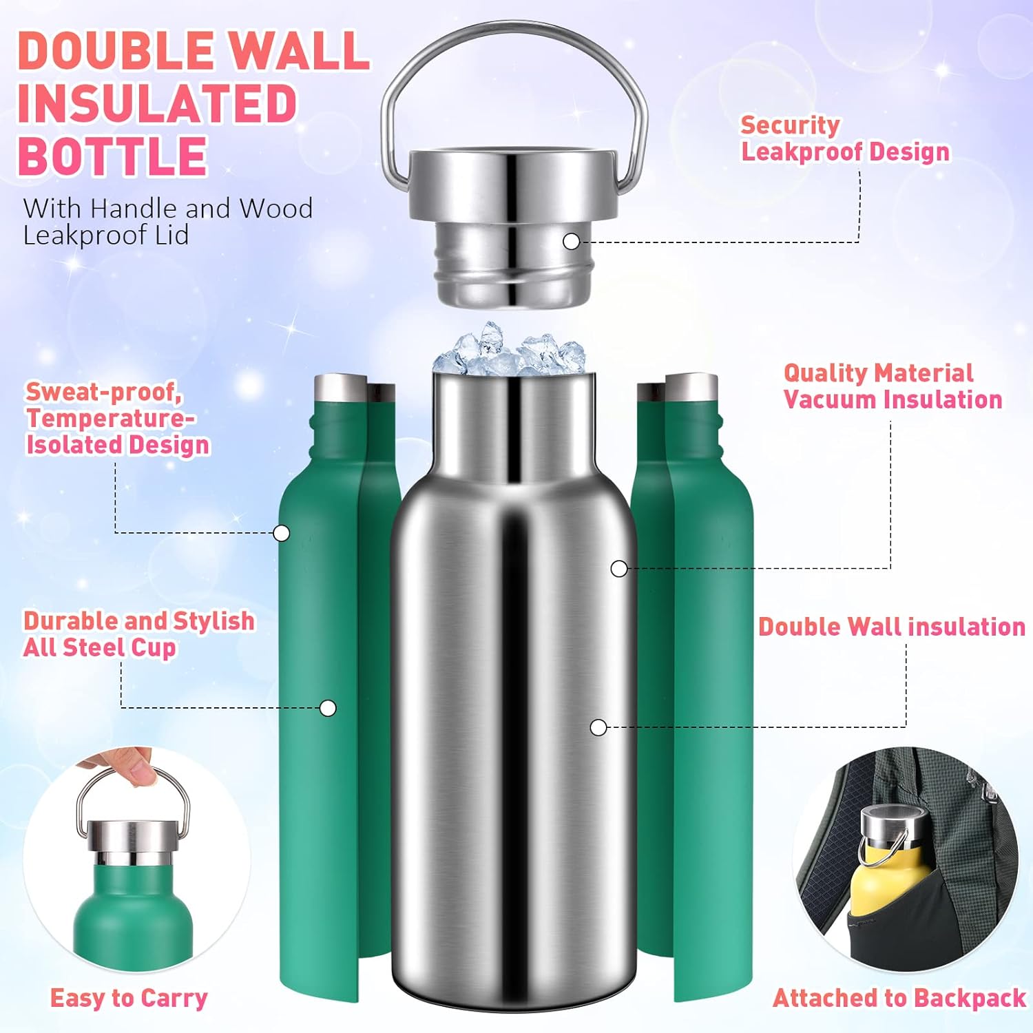 Mimorou 10 Pcs 17 oz Stainless Steel Sports Water Bottle Insulated Reusable Water Bottles with Handle Metal Bottle for Hikers Gift, 10 Colors