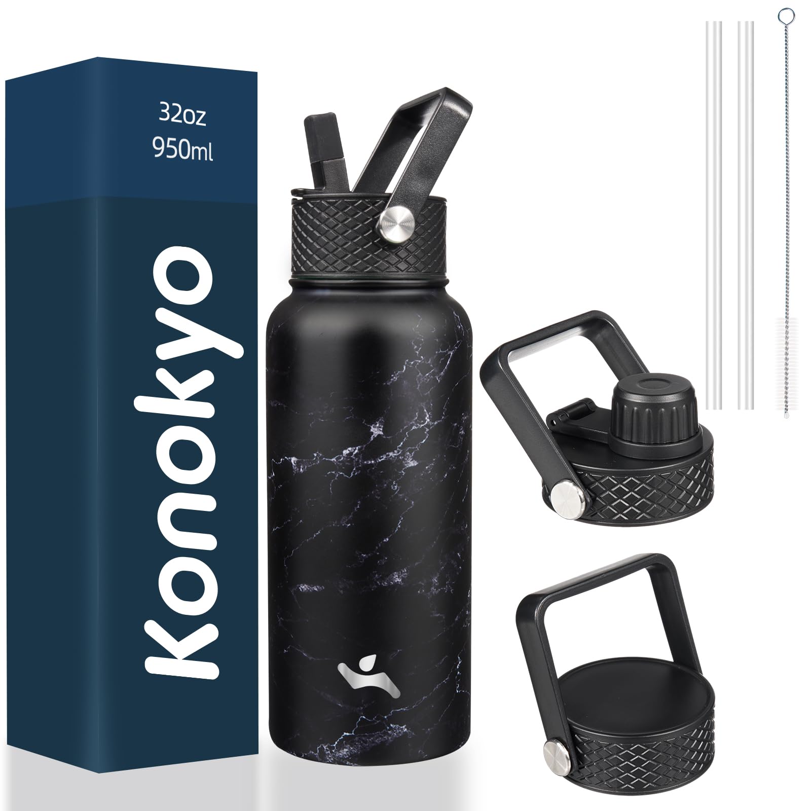 18 oz Insulated Water Bottle Stainless Steel Sport Bottles with 3 Lids,Macaron Green