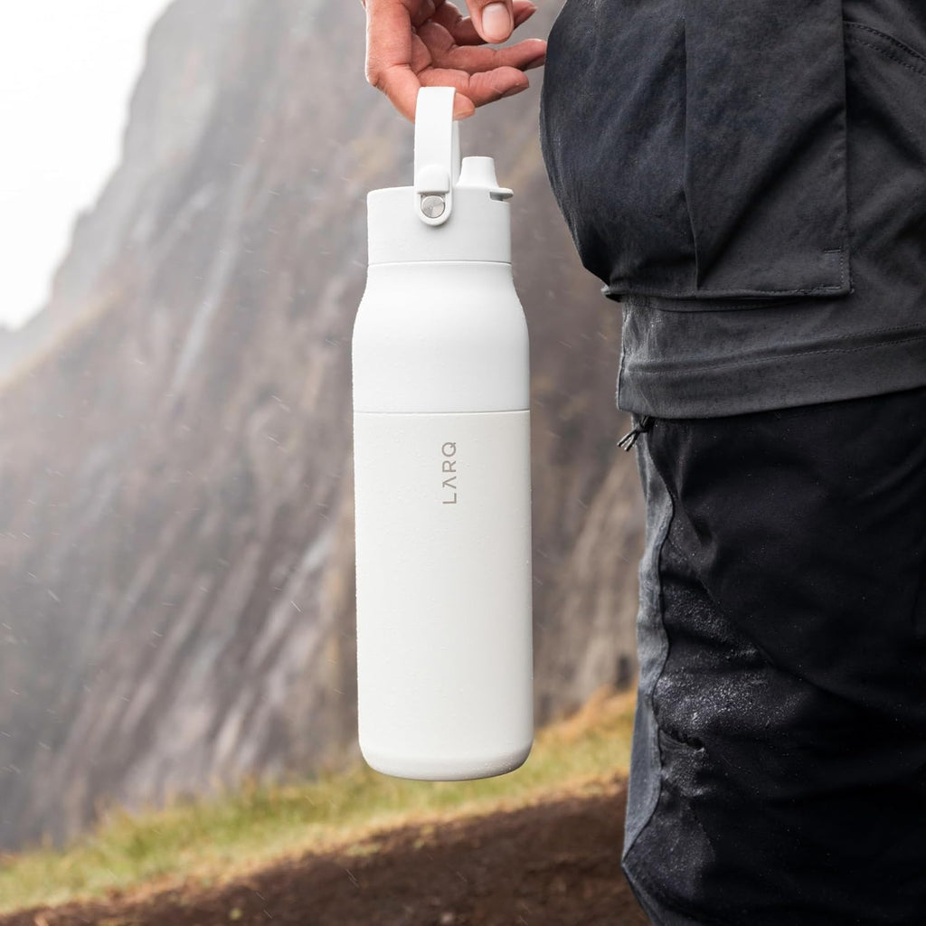 LARQ Bottle Swig Top 34oz - Insulated Stainless Steel Water Bottle With Built-In Silicone Handle | BPA Free | Reusable Water Bottle for Sports, Gym, and Travel, Granite White