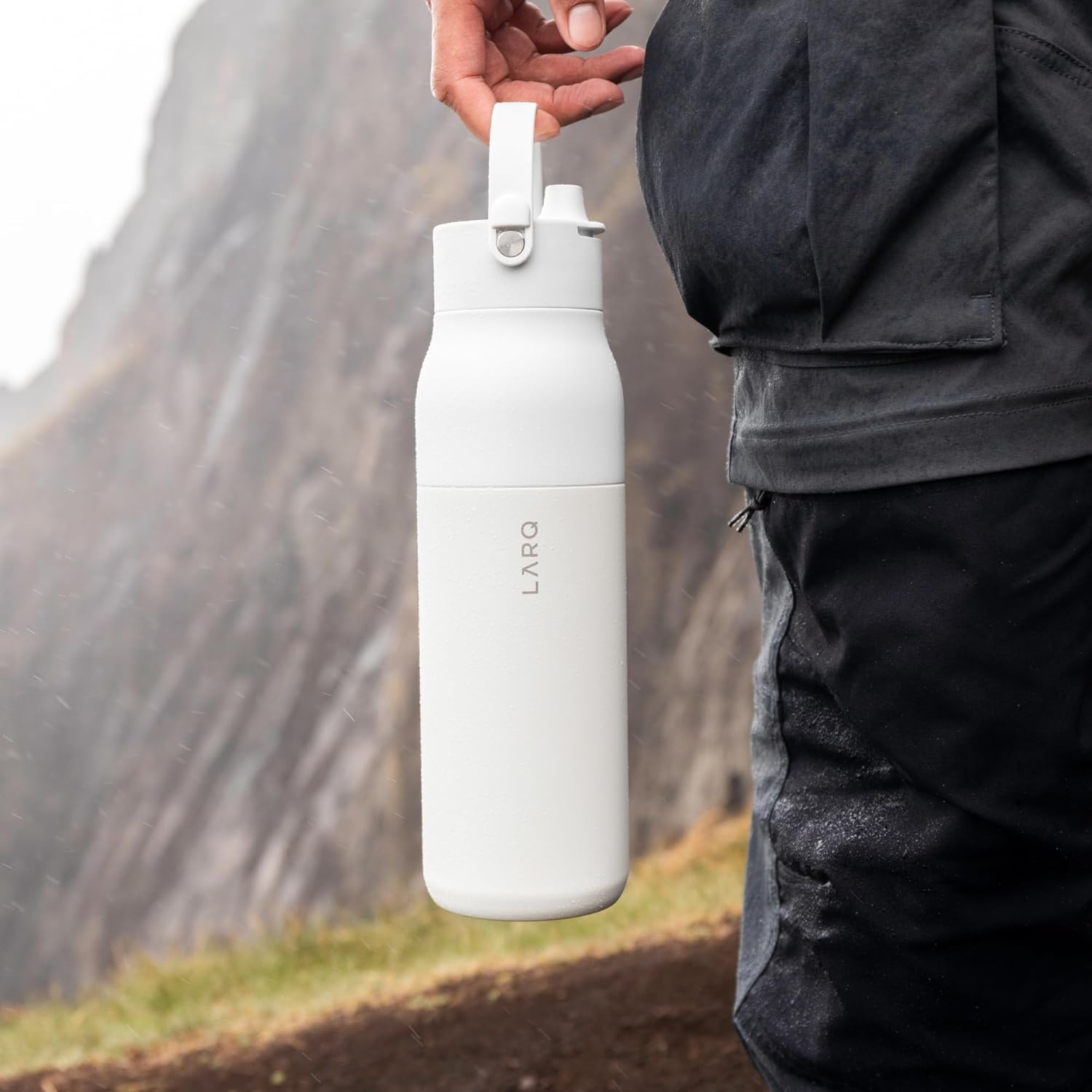 LARQ Bottle Swig Top 34oz - Insulated Stainless Steel Water Bottle With Built-In Silicone Handle | BPA Free | Reusable Water Bottle for Sports, Gym, and Travel, Granite White