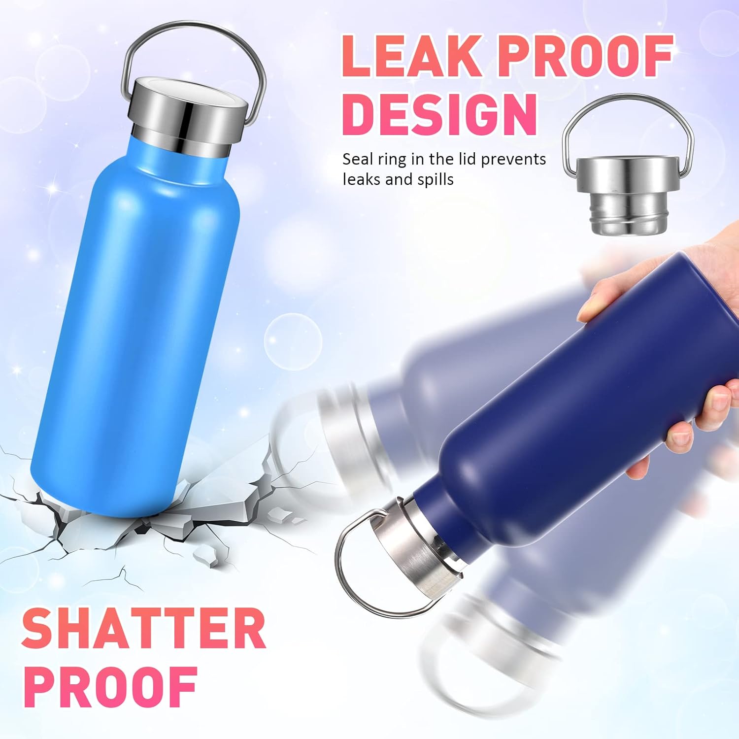 Mimorou 10 Pcs 17 oz Stainless Steel Sports Water Bottle Insulated Reusable Water Bottles with Handle Metal Bottle for Hikers Gift, 10 Colors