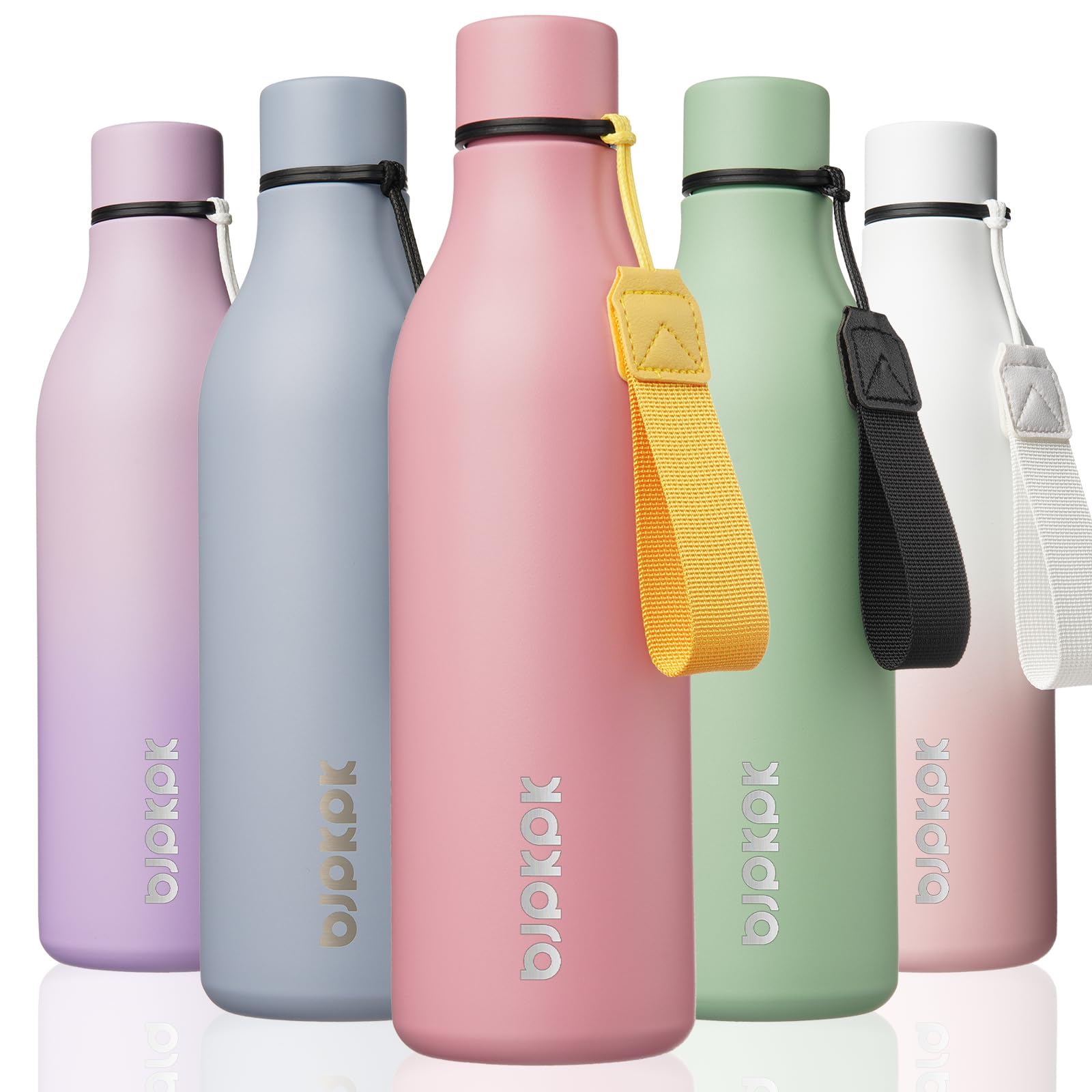 BJPKPK Insulated Water Bottles, 12oz Stainless Steel Metal Water Bottle with Strap, BPA Free Leak Proof Jugs, Mugs, Flasks, Reusable Thermal Flasks for Sports & Travel, Sakura