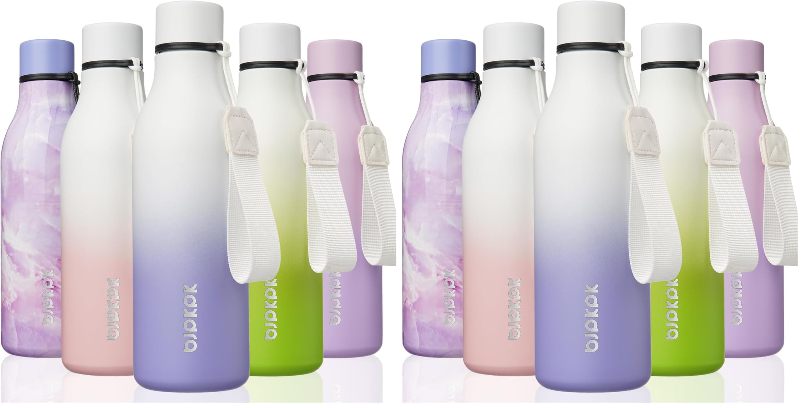 BJPKPK Insulated Water Bottles, 12oz Stainless Steel Metal Water Bottle with Strap, BPA Free Leak Proof Jugs, Mugs, Flasks, Reusable Thermal Flasks for Sports & Travel, Sakura