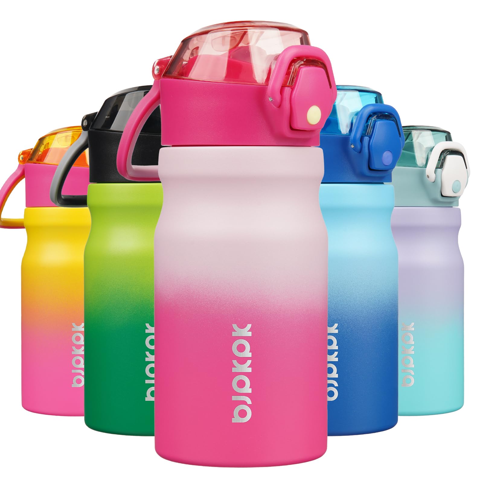 BJPKPK Water Bottle with Straw 18oz Insulated Water Bottles Reusable Stainless Steel Metal Thermal Flask with Leak Proof Lockable Lid and Carry Handle,Light Pink