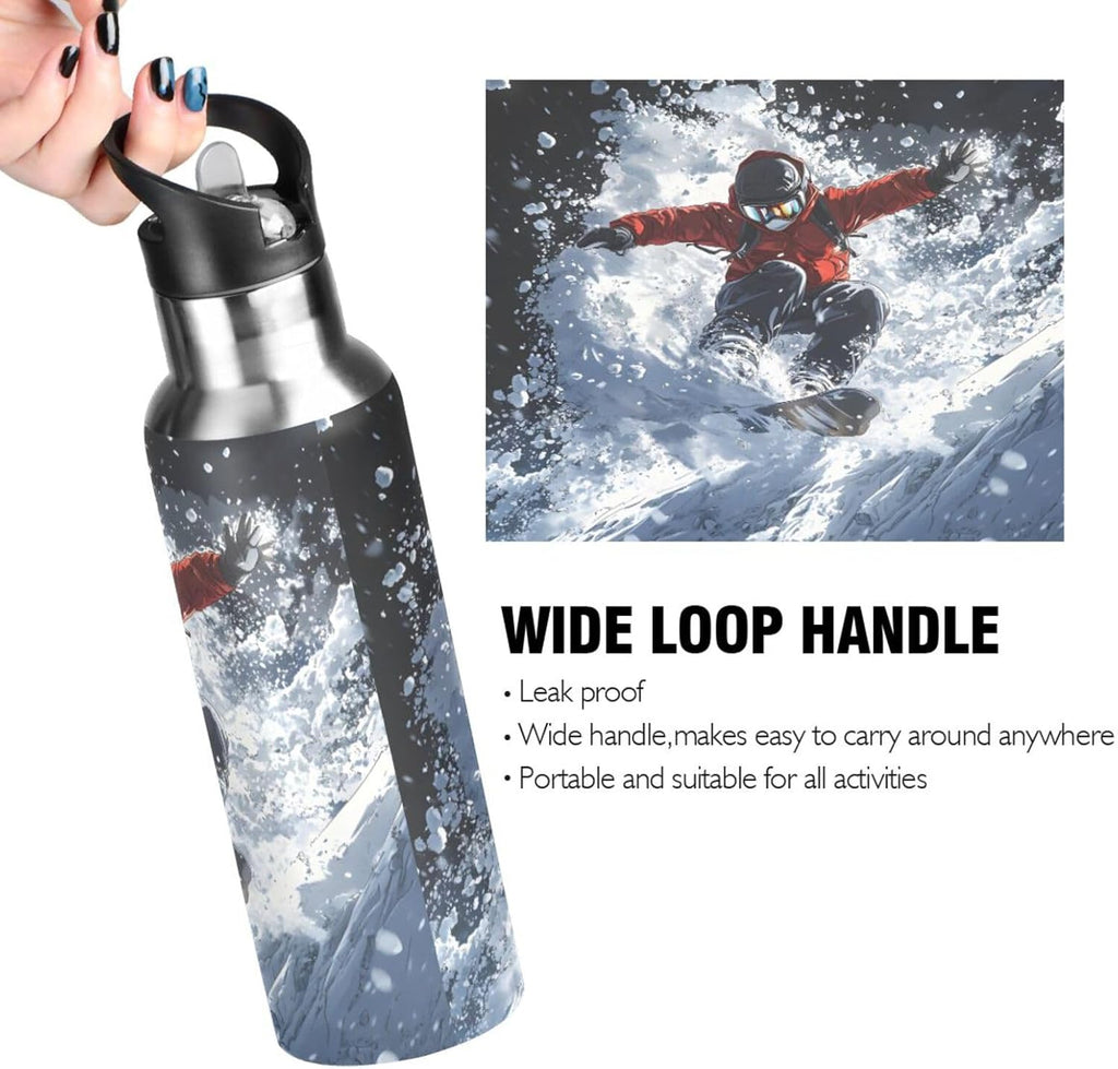 Ski Water Bottle Kids Insulated Sports Vacuum Stainless Steel Mug with Straw Lid & Handle 20 oz