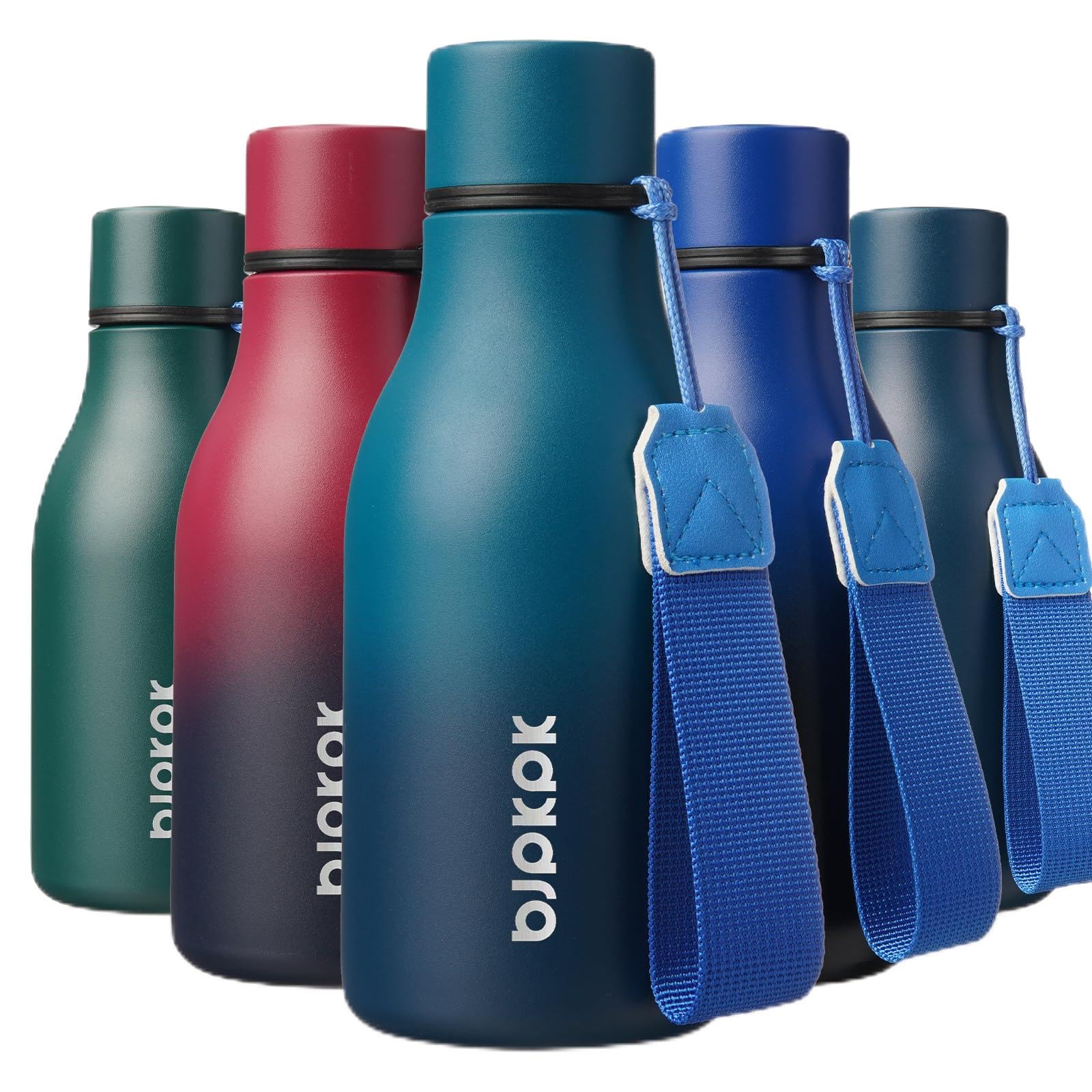 BJPKPK Insulated Water Bottles, 12oz Stainless Steel Metal Water Bottle with Strap, BPA Free Leak Proof Jugs, Mugs, Flasks, Reusable Thermal Flasks for Sports & Travel, Sakura