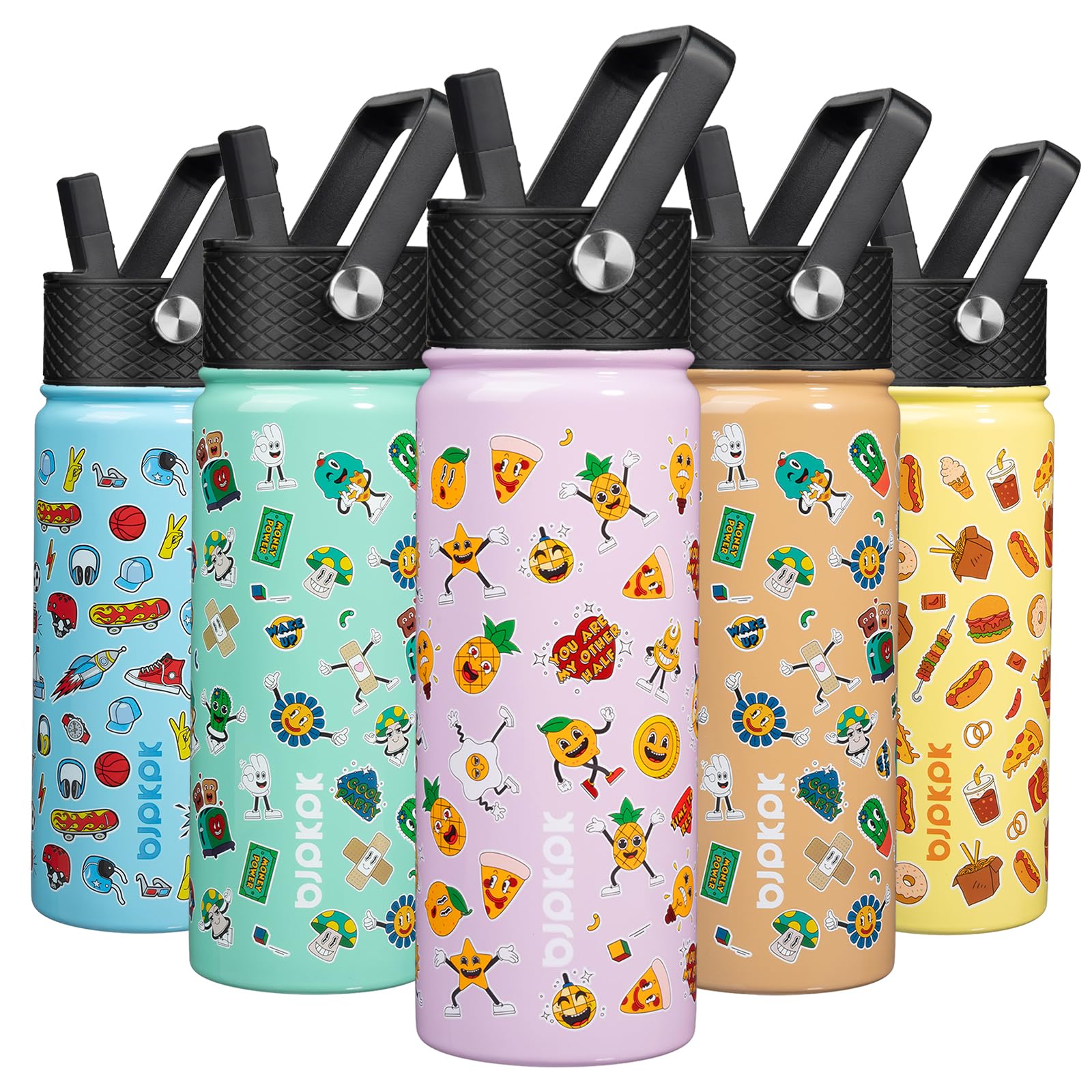 BJPKPK Insulated Water Bottle with Straw Lid, 15 oz Stainless Steel Metal Water Bottles, Reusable Leak Proof BPA Free Thermo, Flask, Cups - Lavender