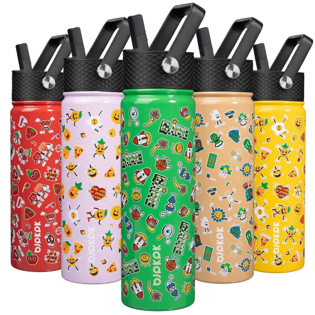 BJPKPK Insulated Water Bottle with Straw Lid, 15 oz Stainless Steel Metal Water Bottles, Reusable Leak Proof BPA Free Thermo, Flask, Cups - Lavender