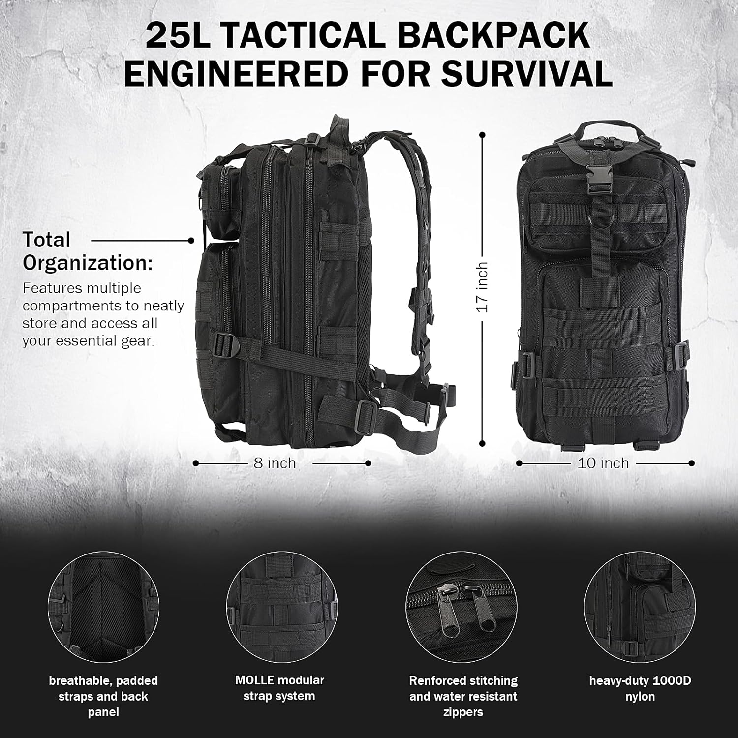 Gifts for Men Christmas Survival Kit, Survival Gear and Equipment 258 PCS with Water Filter, Emergency Tent, LED Lantern, First Aid Kit Supplies, 25L Backpack for Family, Outdoor Camping, Hiking