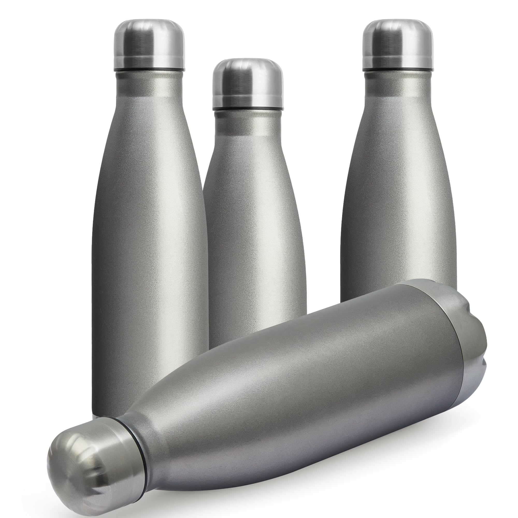 MEWAY 17oz Sport Water Bottle 12 Pack Vacuum Insulated Stainless Steel Leak-Proof Double Wall Cola Shape Water Bottle,Keep Drinks Hot & Cold (Silver,12 Pack)