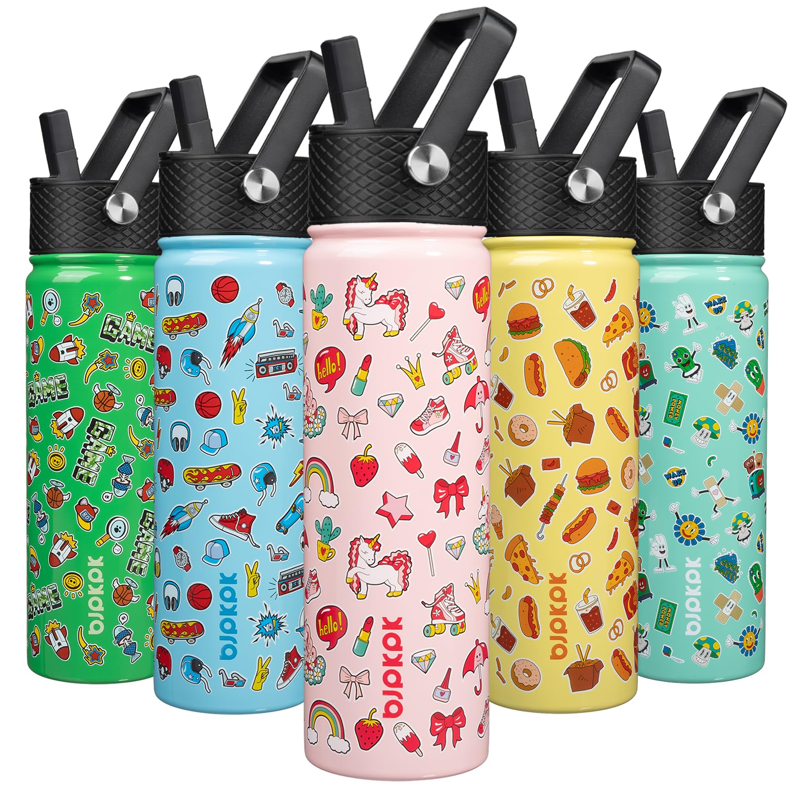 BJPKPK Insulated Water Bottle with Straw Lid, 15 oz Stainless Steel Metal Water Bottles, Reusable Leak Proof BPA Free Thermo, Flask, Cups - Lavender