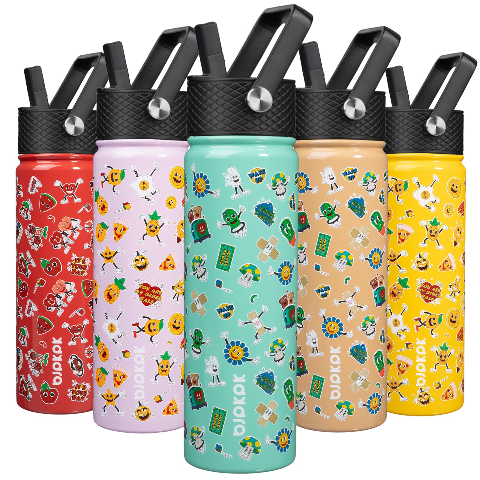 BJPKPK Insulated Water Bottle with Straw Lid, 15 oz Stainless Steel Metal Water Bottles, Reusable Leak Proof BPA Free Thermo, Flask, Cups - Lavender