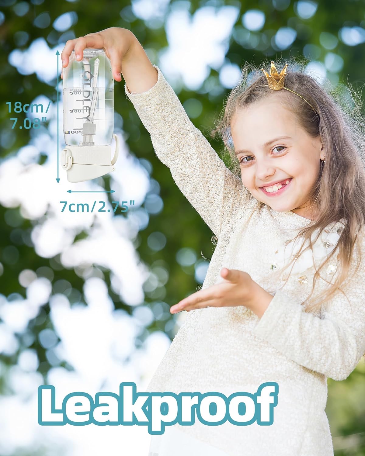 OLDLEY Kids Water Bottles with Straw 420ml/14oz BPA Free Tritan Water Bottle with Handle Leakproof School Sports Drinking Bottle for Toddler Boys Girls,Transparent