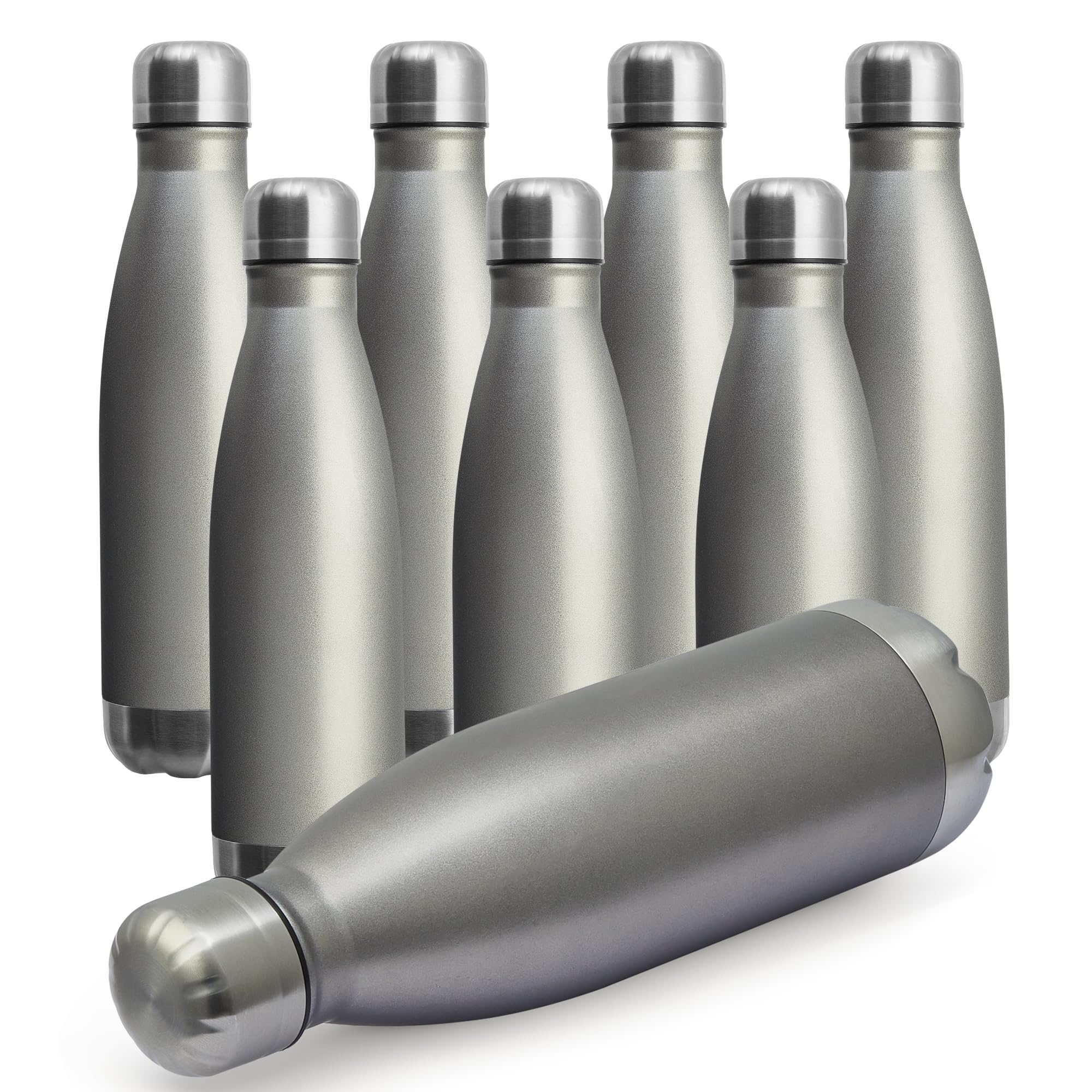 MEWAY 17oz Sport Water Bottle 12 Pack Vacuum Insulated Stainless Steel Leak-Proof Double Wall Cola Shape Water Bottle,Keep Drinks Hot & Cold (Silver,12 Pack)