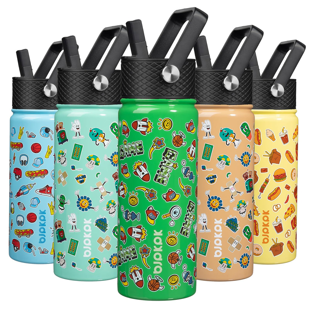 BJPKPK Insulated Water Bottle with Straw Lid, 15 oz Stainless Steel Metal Water Bottles, Reusable Leak Proof BPA Free Thermo, Flask, Cups - Lavender