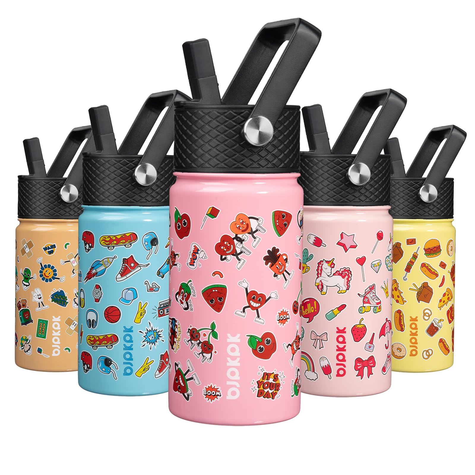 BJPKPK Insulated Water Bottle with Straw Lid, 15 oz Stainless Steel Metal Water Bottles, Reusable Leak Proof BPA Free Thermo, Flask, Cups - Lavender