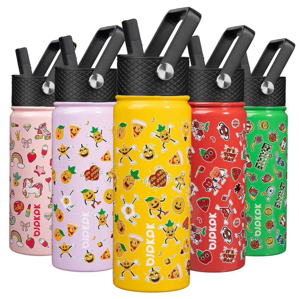 BJPKPK Insulated Water Bottle with Straw Lid, 15 oz Stainless Steel Metal Water Bottles, Reusable Leak Proof BPA Free Thermo, Flask, Cups - Lavender