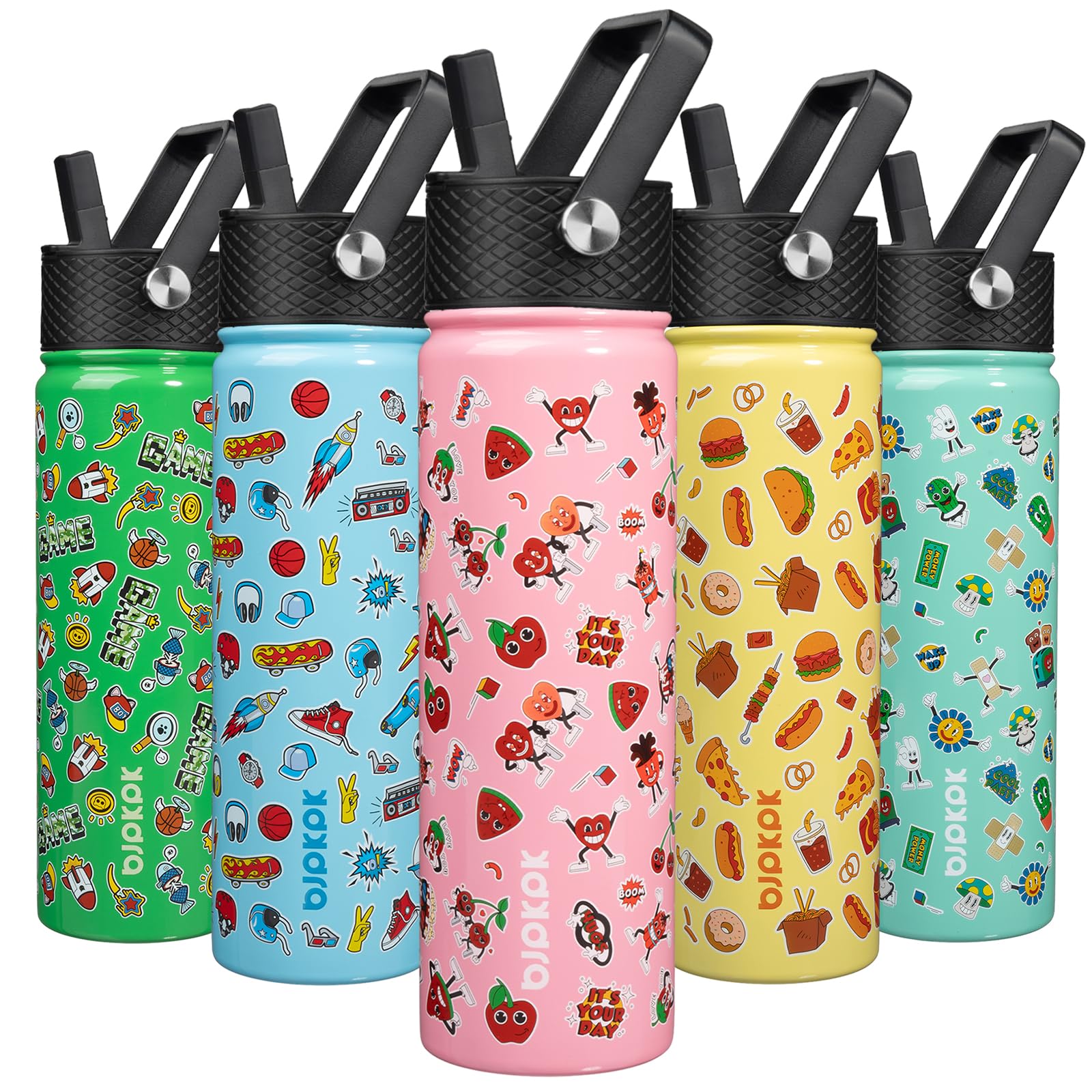 BJPKPK Insulated Water Bottle with Straw Lid, 15 oz Stainless Steel Metal Water Bottles, Reusable Leak Proof BPA Free Thermo, Flask, Cups - Lavender