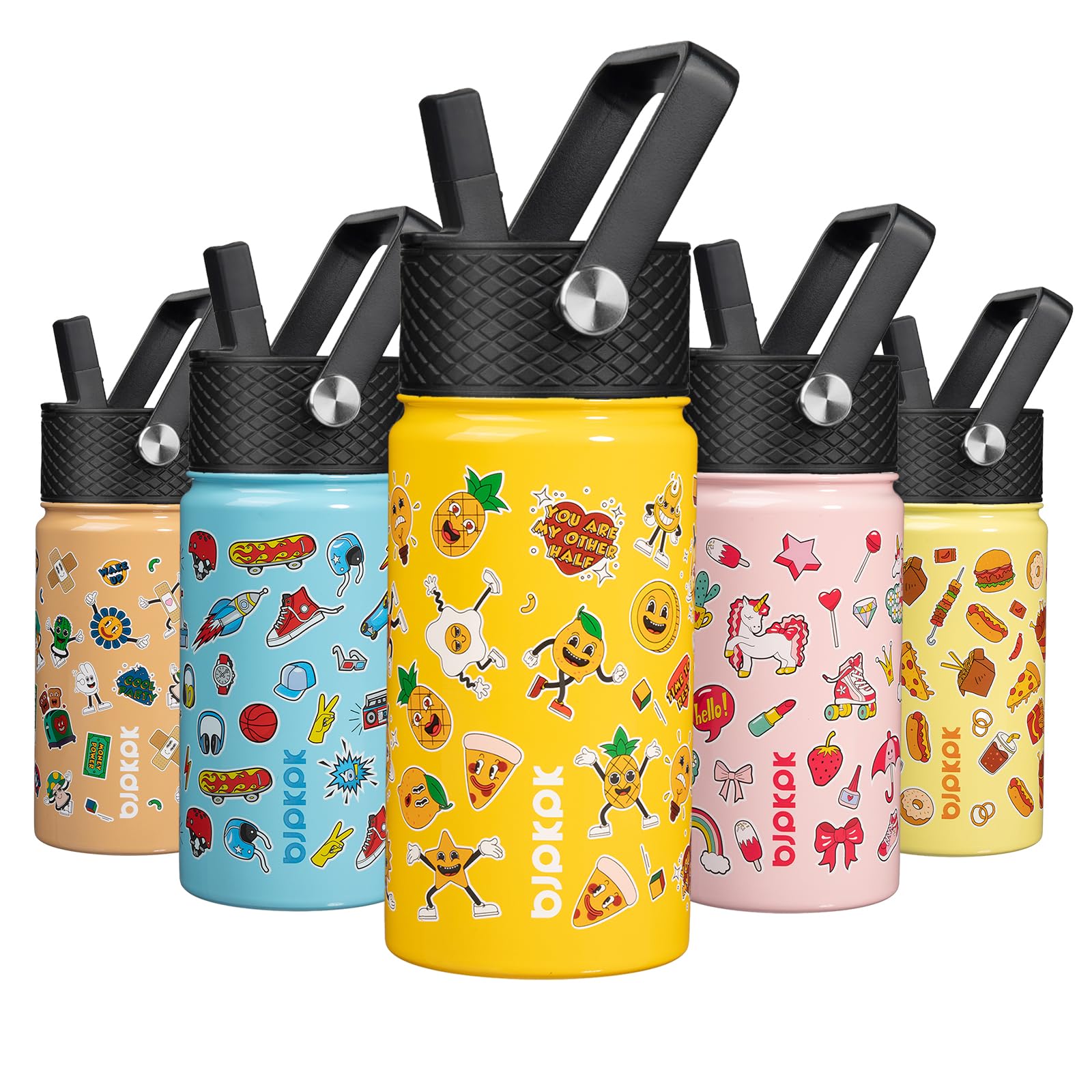 BJPKPK Insulated Water Bottle with Straw Lid, 15 oz Stainless Steel Metal Water Bottles, Reusable Leak Proof BPA Free Thermo, Flask, Cups - Lavender