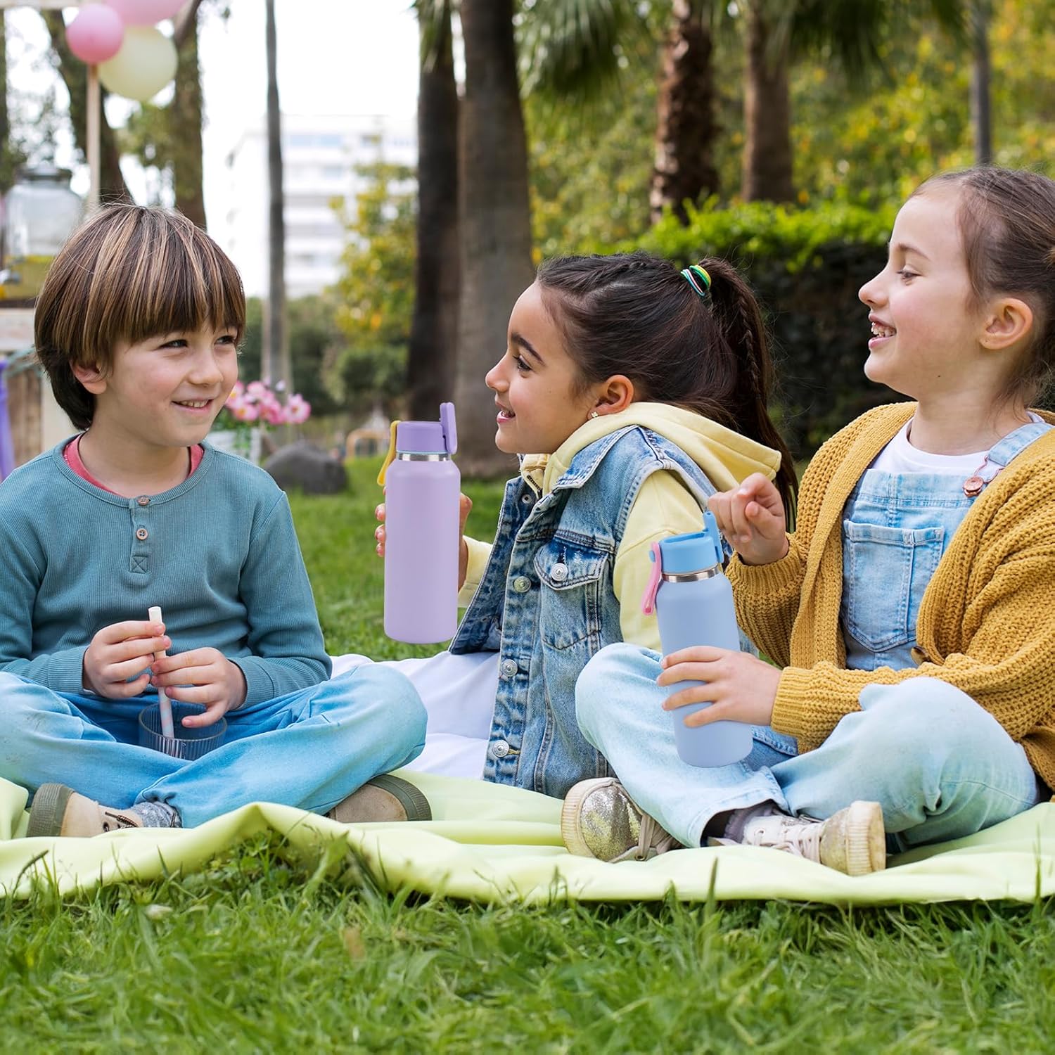 12oz Kids Water Bottle for School Boys&Girls, Toddler Cup, 304 Stainless Steel Sport Insulated Water Bottle with Straws, BPA-Free, Gradient Brown