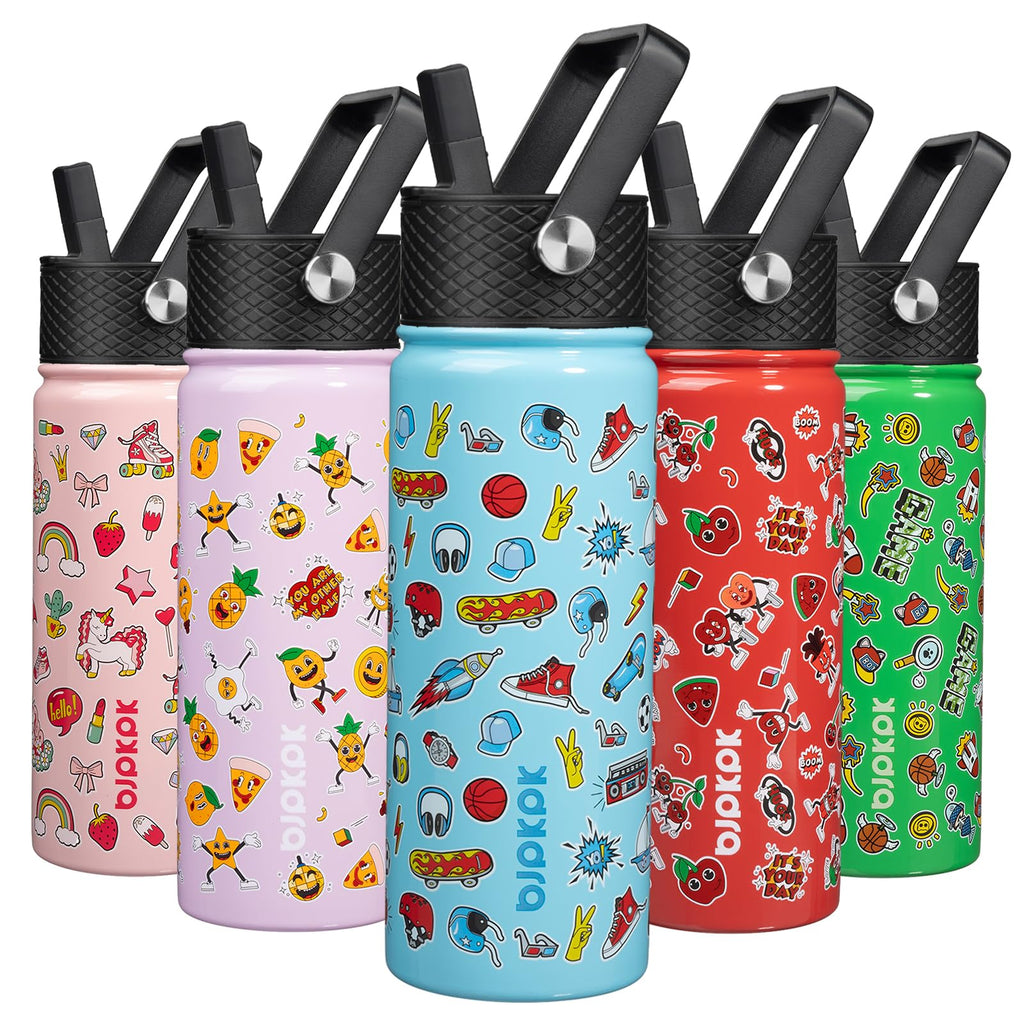 BJPKPK Insulated Water Bottle with Straw Lid, 15 oz Stainless Steel Metal Water Bottles, Reusable Leak Proof BPA Free Thermo, Flask, Cups - Lavender